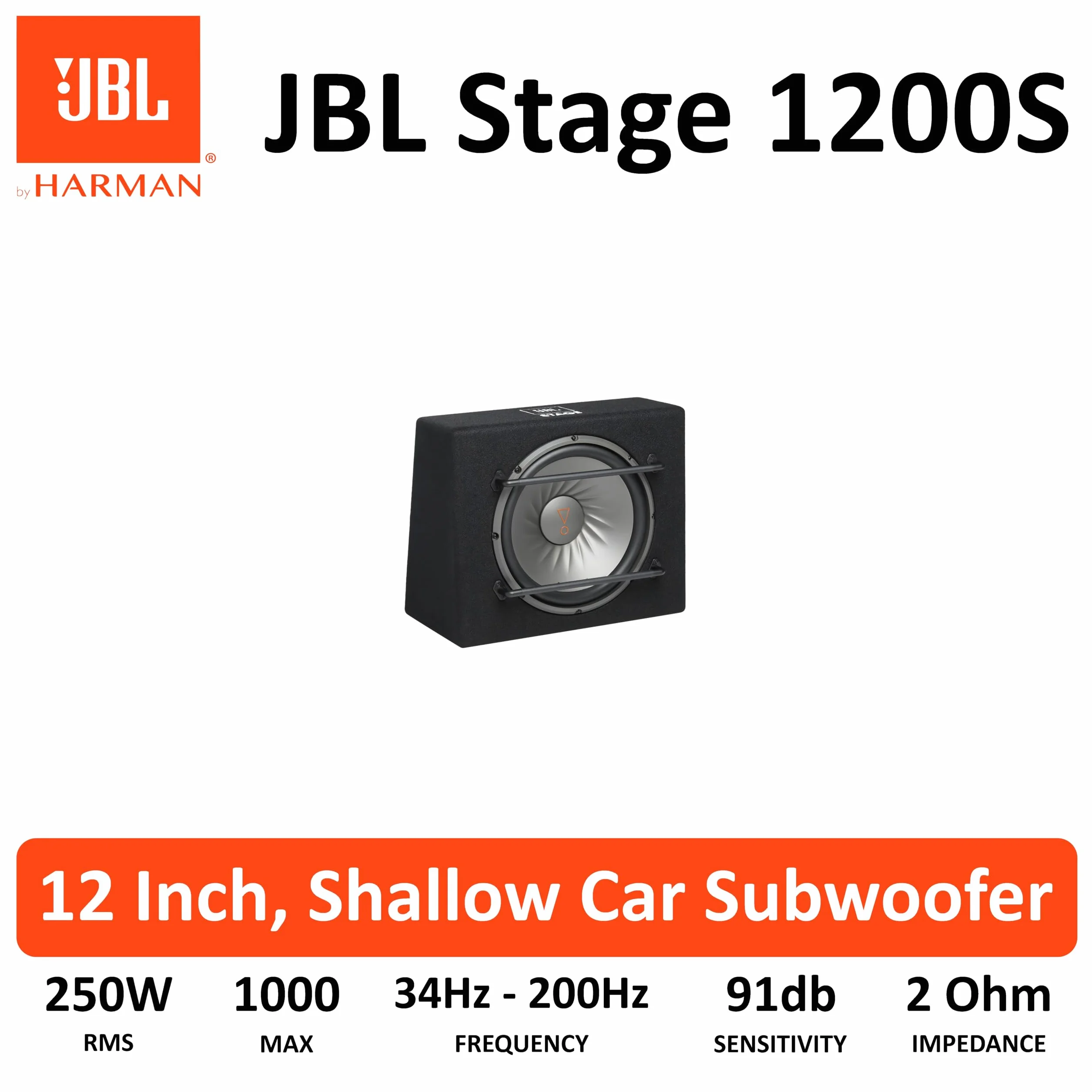 JBL Stage 1200S Subwoofer samochodowy - Harman Kardon Kompaktowy subwoofer samochodowy 1000 W obudowa subwoofera - 12'' (30 cm)