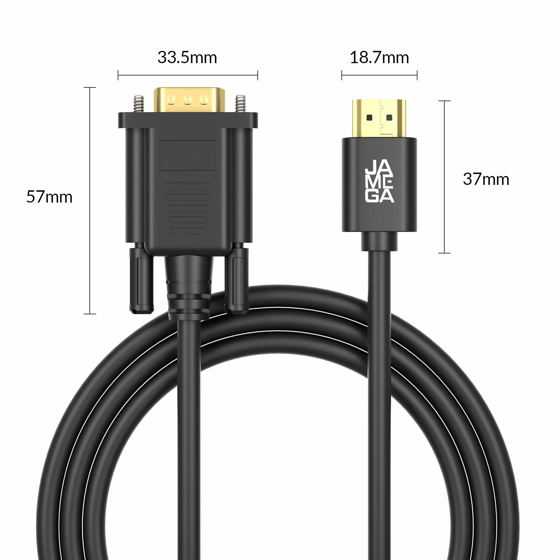 JAMEGA - Kabel konwertera HDMI na VGA 1,5 m | pozłacany HDMI na VGA D-SUB 15-pinowy HDTV 1080P rozdzielczość kompatybilny z komputerem, komputerem, laptopem, komputerem, projektorem