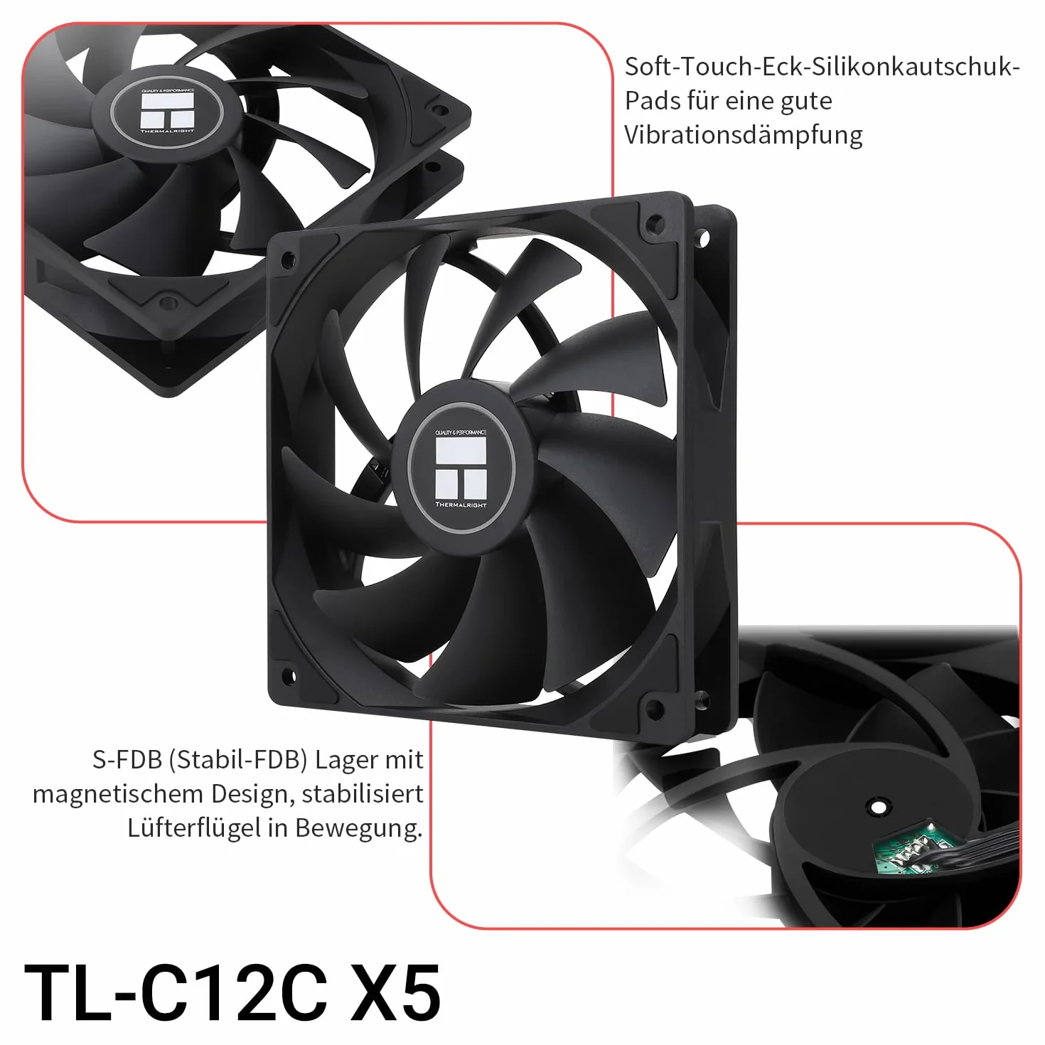 TR-Thermalright TL-C12C X5 wentylator CPU PWM, 120 mm, cichy, 1550 RPM, czarny wentylator CPU, 5 sztuk, może być sparowany z obudową / chłodnicą procesora