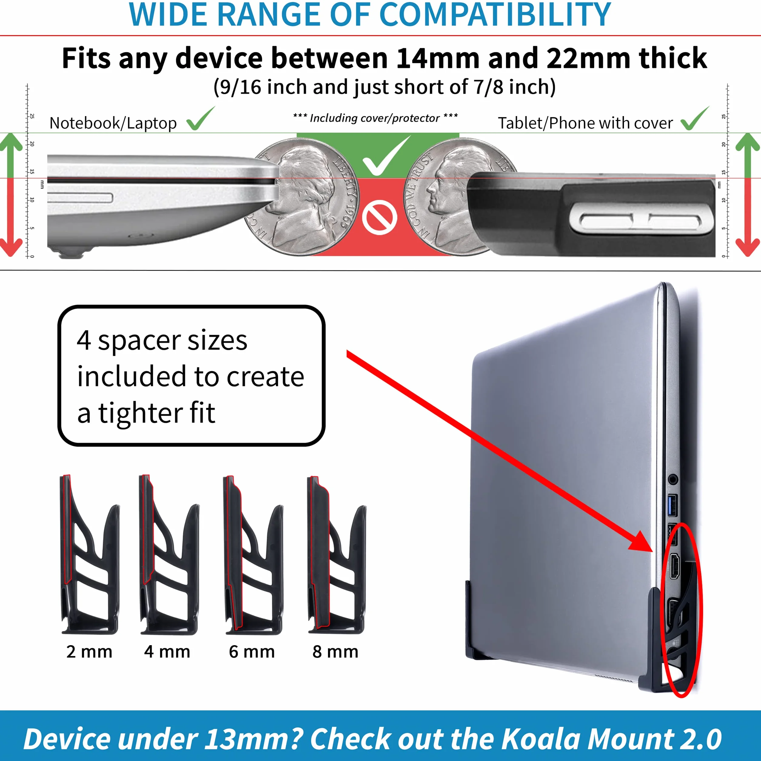 Dockem Koala uchwyt ścienny 2XL uniwersalny dok do laptopów tabletów smartfonów czarny