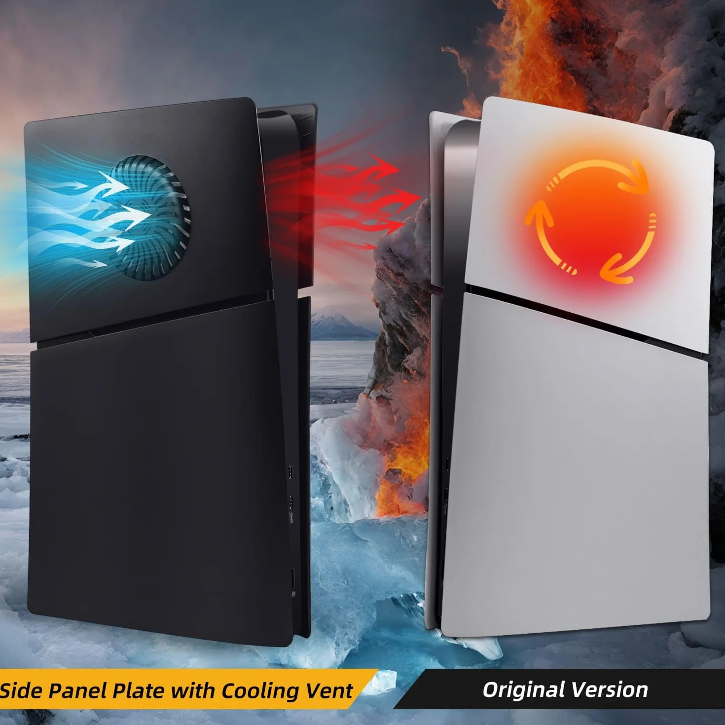 Mcbazel Twarde płyty czołowe z otworami chłodzącymi tylko do PS5 Slim Digital Edition, osłona płyty czołowej, panel boczny, zamiennik dla PS5 Slim Digital Edition - kolor czarny