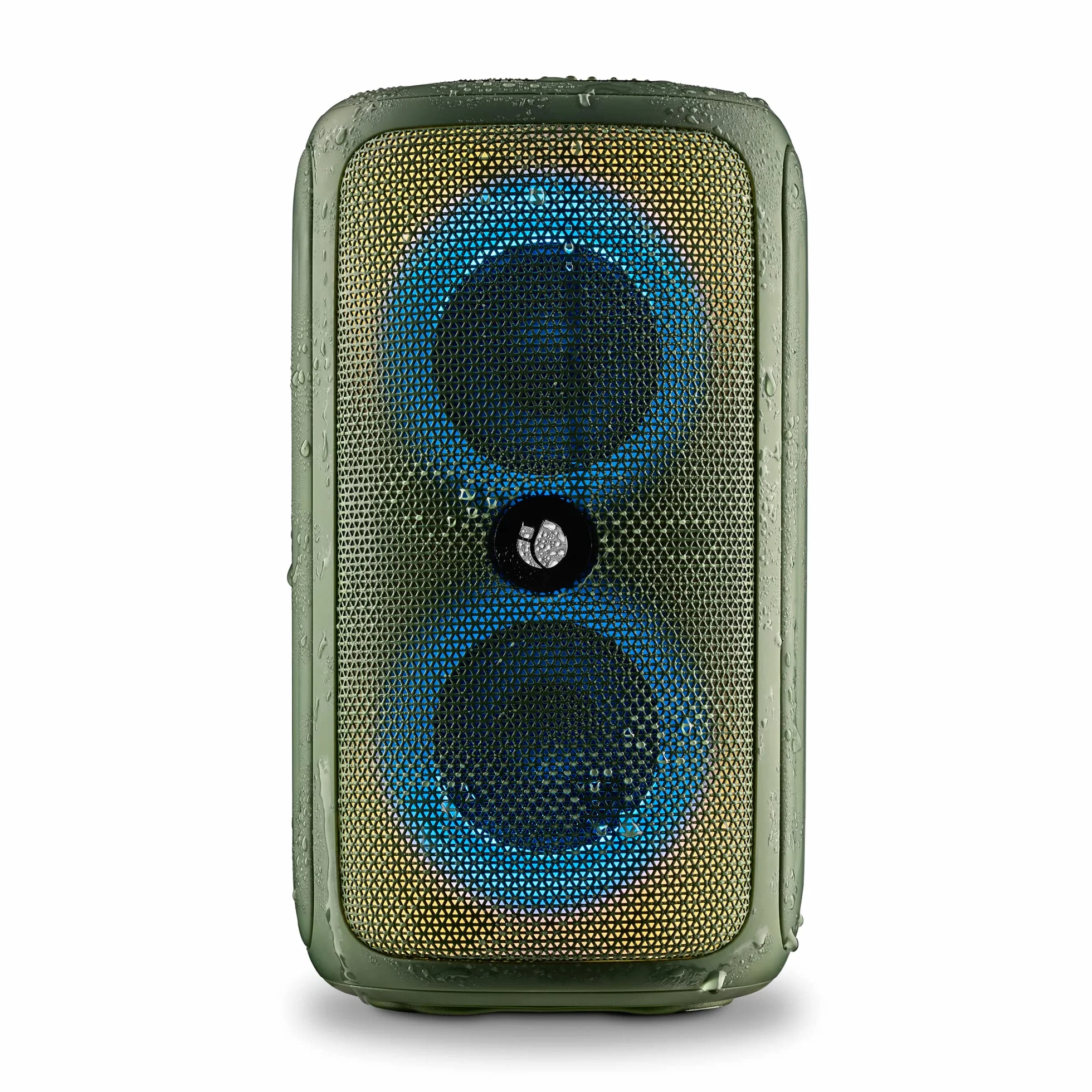 NGS ROLLER BEAST GREEN - Potężny przenośny głośnik o mocy 32 W, kompatybilny z technologią Bluetooth 5.0 i technologią TWA, z oświetleniem RGB, odporny na wodę i pył zgodnie z normą IPX5, z mikrofonem, funkcją hands-free, do 40 h pracy, kolor zielony.
