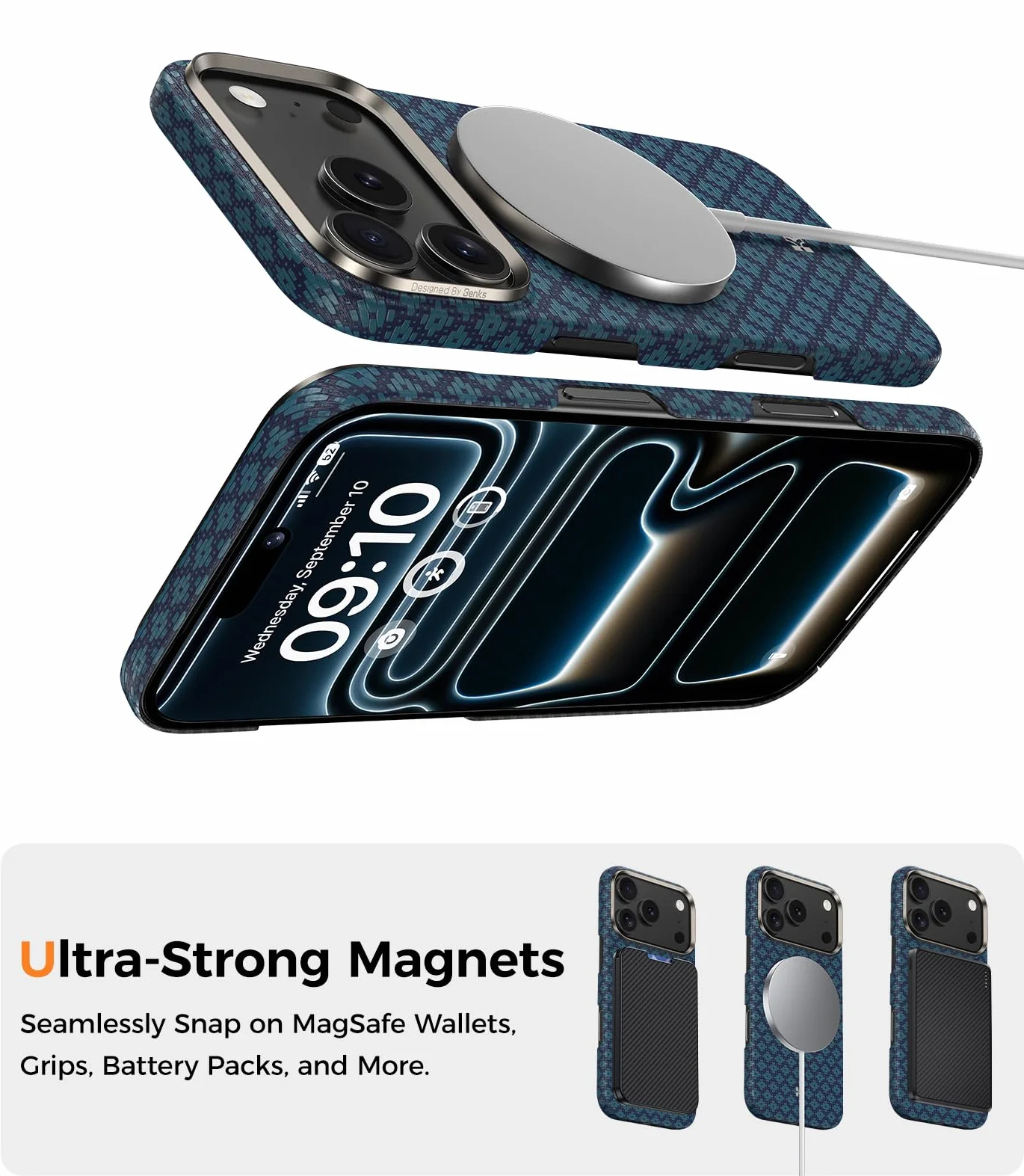 BENKS Ultra cienkie etui do iPhone 17 Pro, wykonane z włókien aramidowych Dupont Kevlar, etui na telefon komórkowy iPhone 17 Pro, odporne na uderzenia, odporne na zarysowania, smukłe etui na telefon