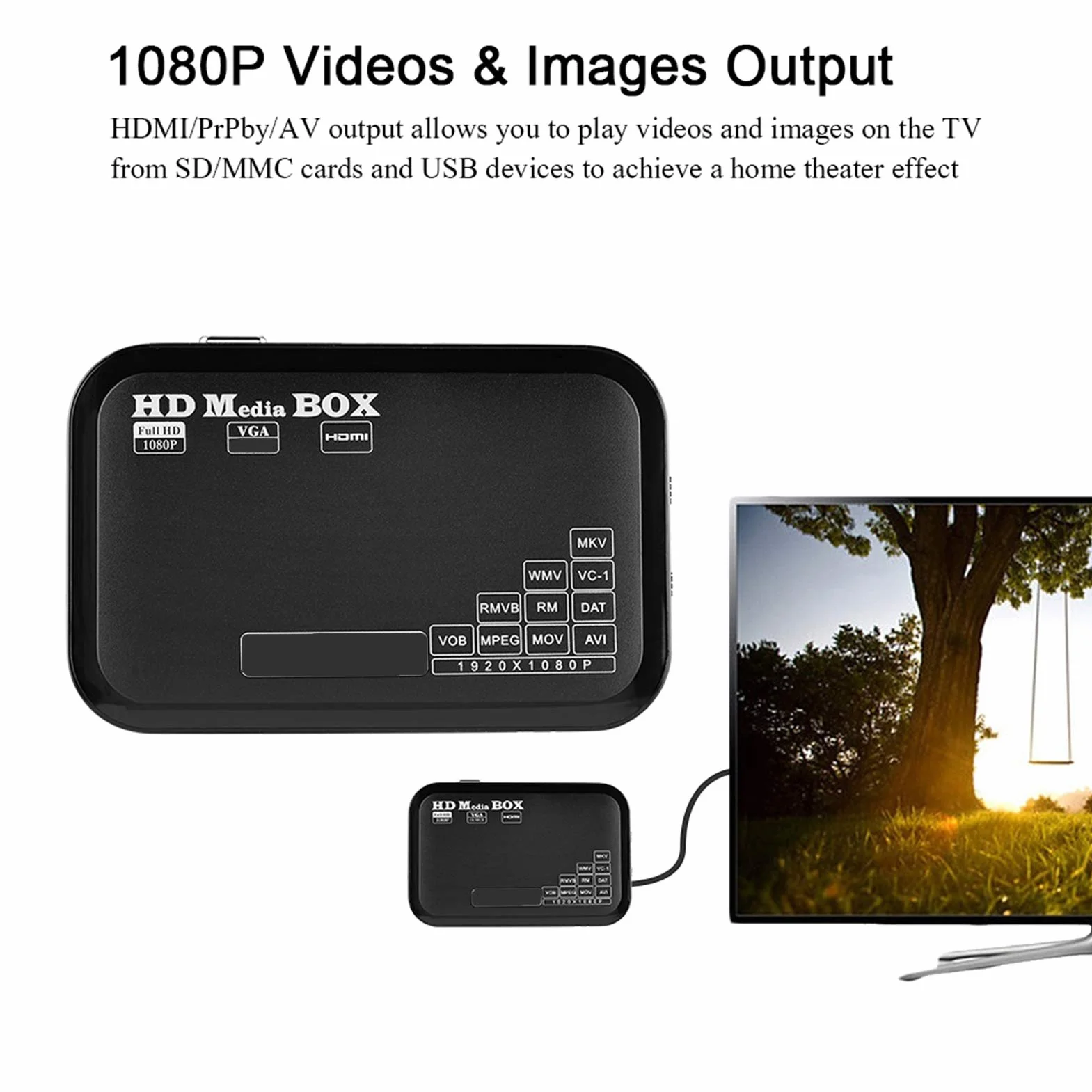 1080P Media Player-Box, Full HD -Box obsługa odtwarzacza wideo MKV, AVI, TS/TP, M2TS, RM/RMVB, MOV, VOB, FLV, WMV 110-240V (wtyczka EU)