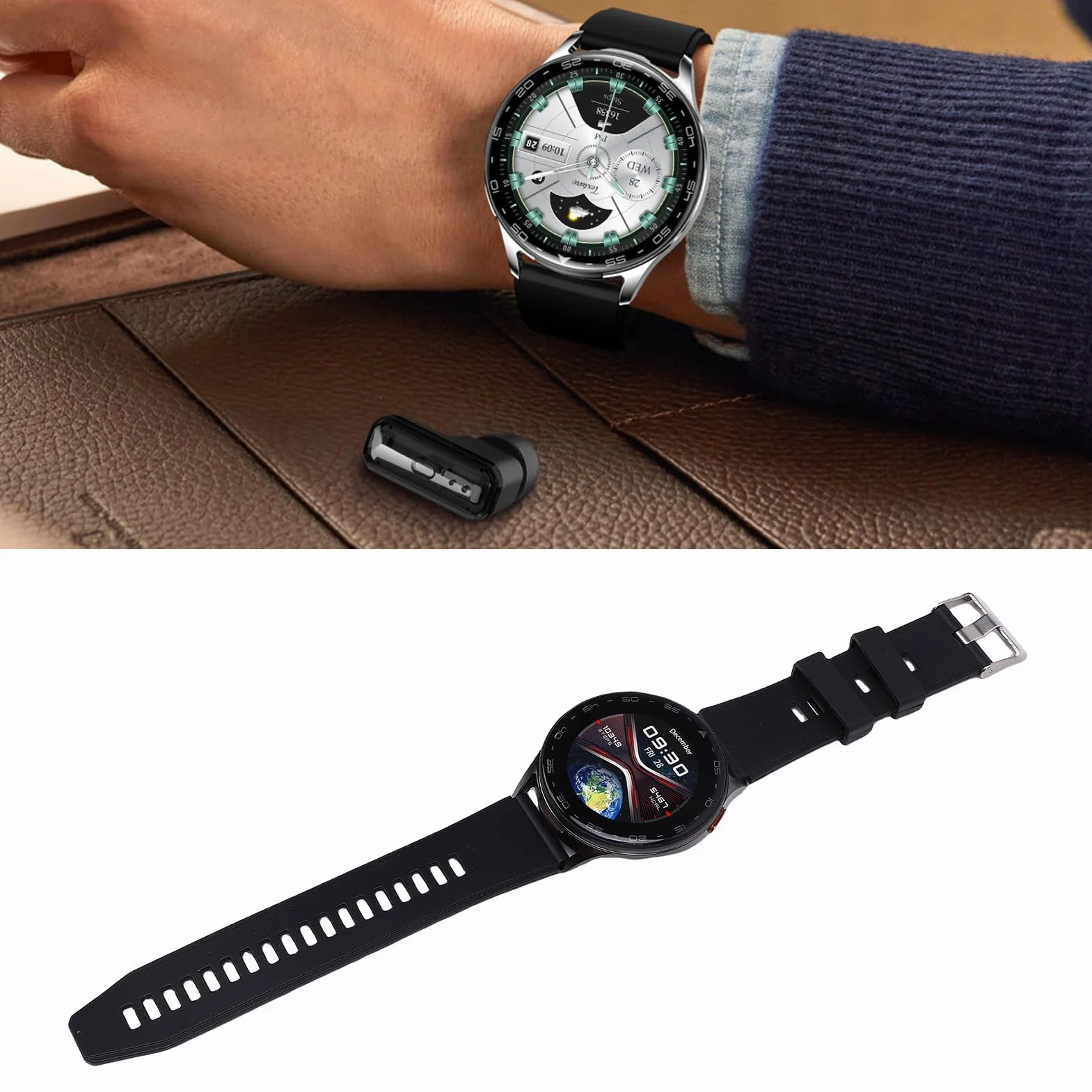 Garsent Inteligentny Zegarek z Wkładkami Dousznymi, 2 na 1 Smartwatch Bluetooth z Wkładkami Dousznymi z redukcją Szumu AI, Połączenie Bluetooth, IP67 Water Proof Sports Fitness Zegarek i (BLACK)