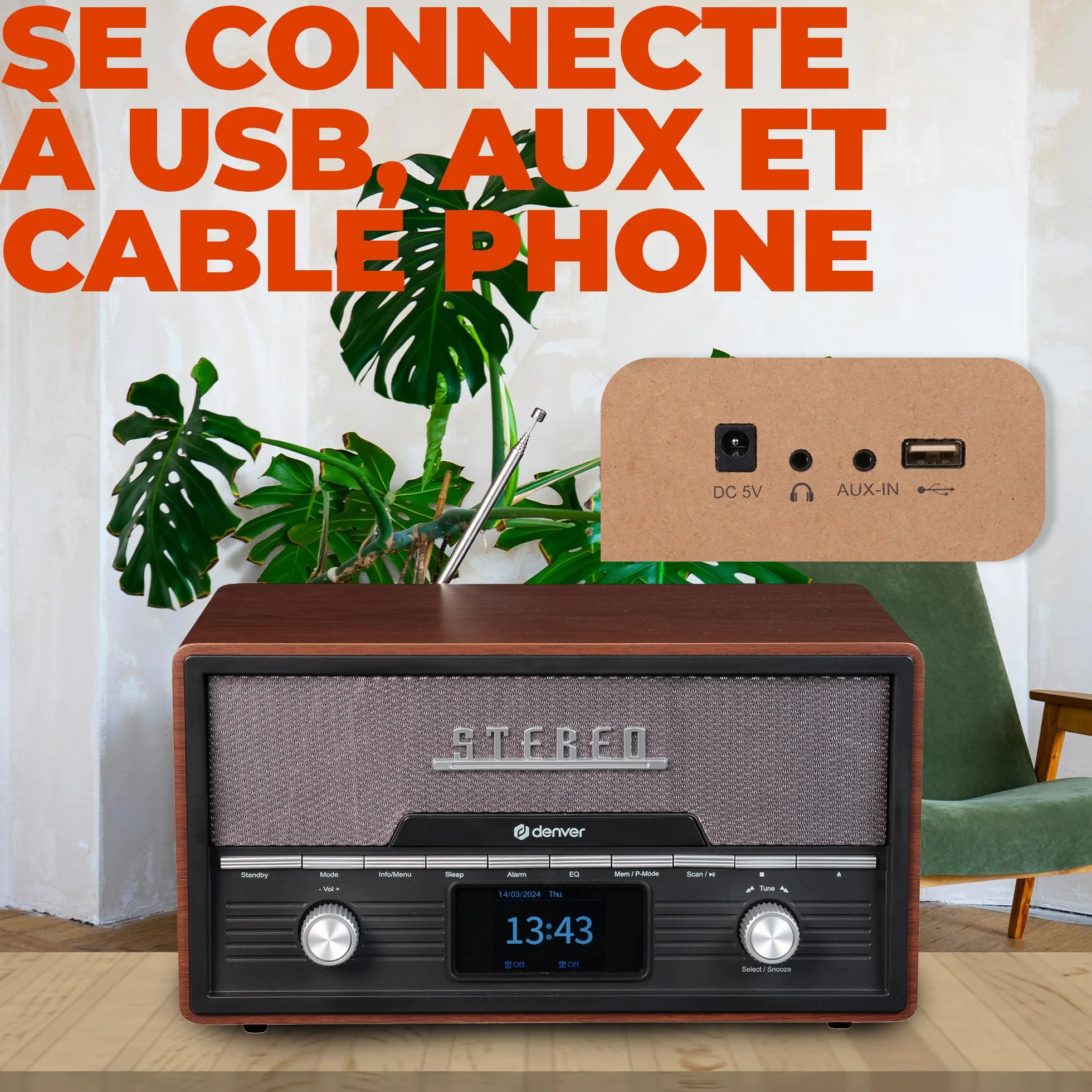 DENVER MDA-525DW - Audiosystem - 2 x 50 Watt - dunkles Holz (111161100150)