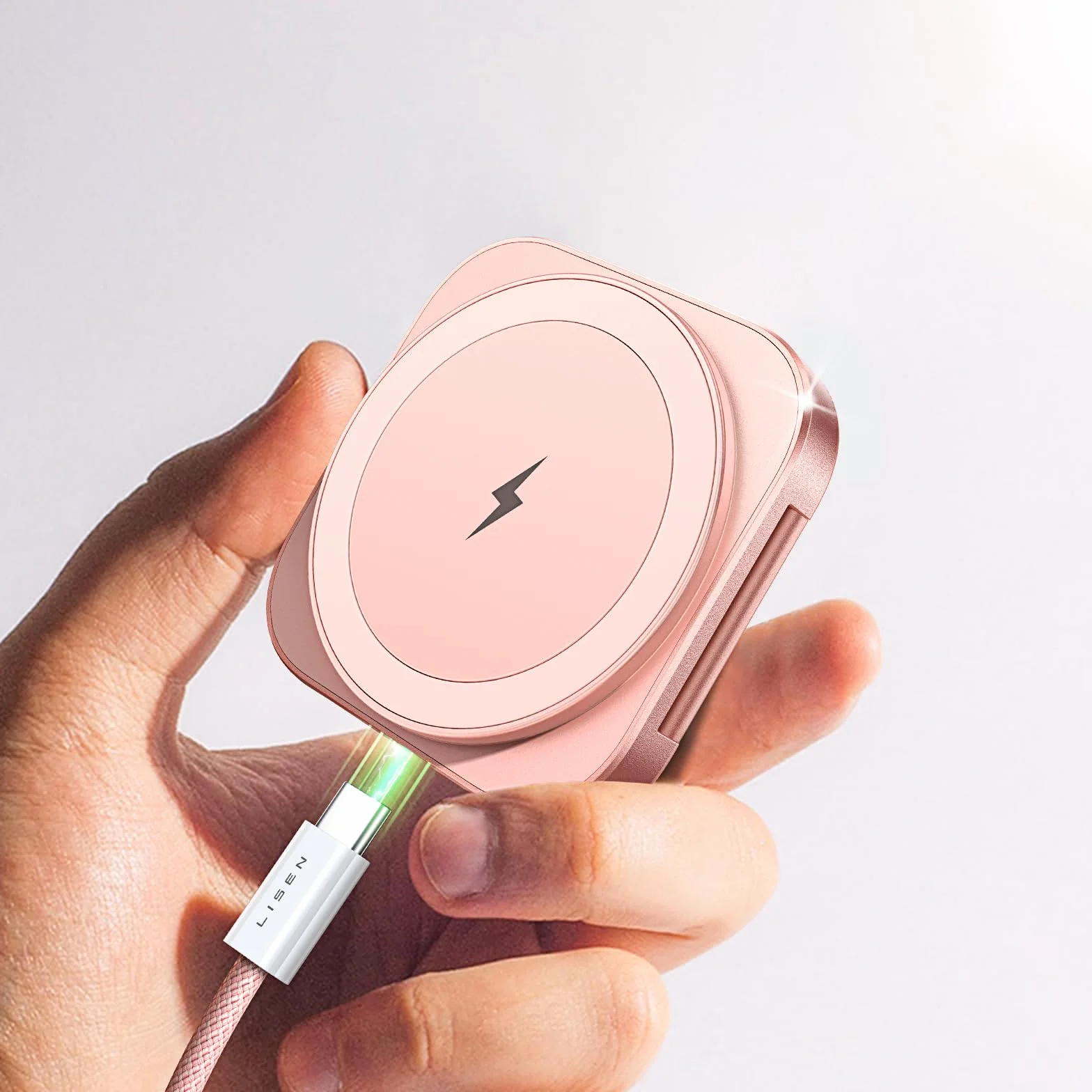 LISEN Stacja ładująca do Apple Watch i iPhone [Super Przenośna] MagSafe Stacja Ładowania, 2026 Podróżna Bezprzewodowa Ładowarka do iPhone 17 16 15 14 13 12 Pro Max,Różowy