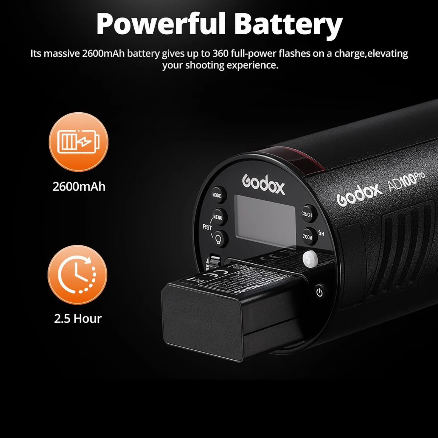 Godox AD100Pro AD100 PRO 100Ws TTL 2,4 G HSS 1/8000s kieszonkowa lampa błyskowa z baterią litową 7,2 V/2600 mAh 360 błysków pełnej mocy, kompatybilna z Nikon, Sony, Canon, Fuji, Olympus i Panasonic