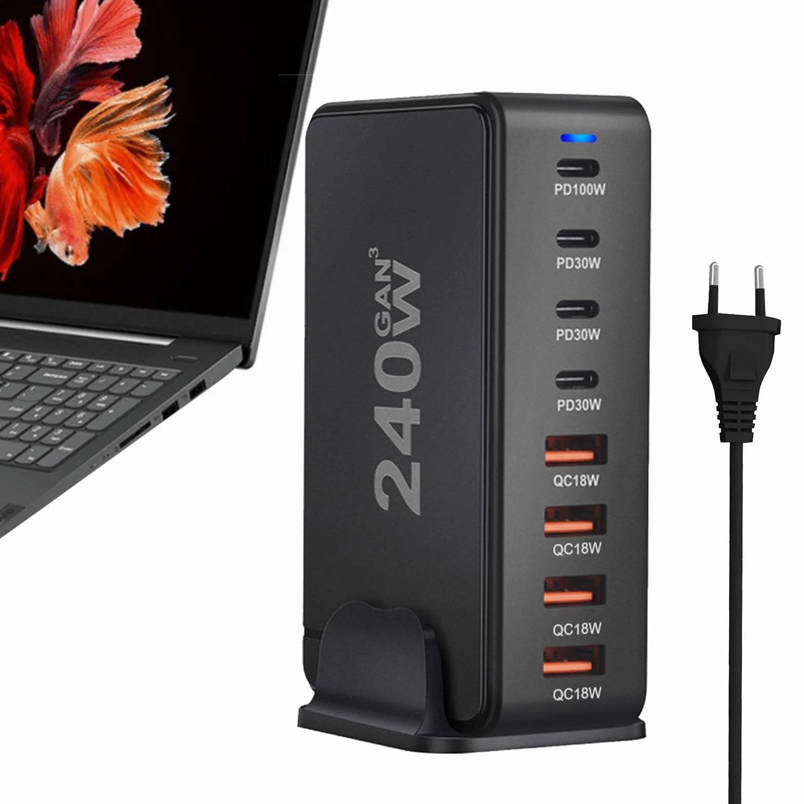 Ładowarka 240 W | 8-portowy adapter do szybkiego ładowania laptopa typu C | Pd QC Ultra szybkie ładowanie zasilacza do laptopa do ładowania