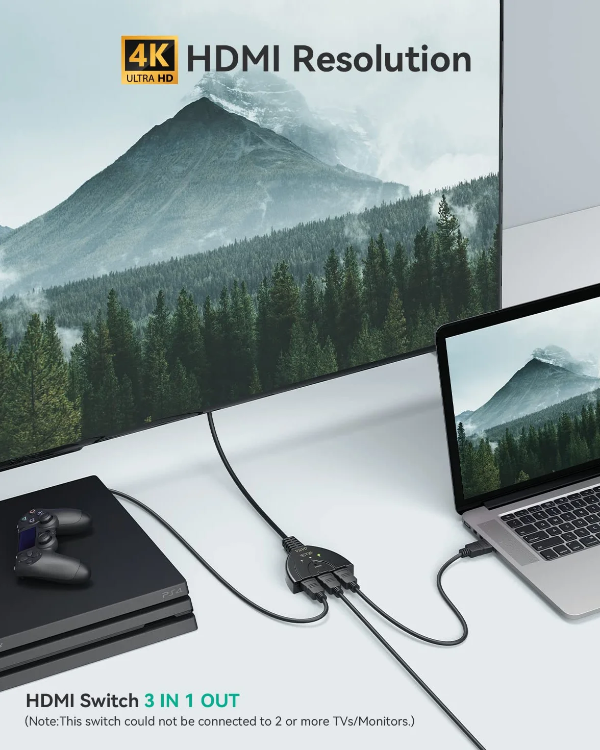 GANA Przełącznik Hdmi 4K Rozdzielacz 1 Do 3 Z Obsługą 4 K/1080P/3D Dla Xbox, Ps3, Ps4, Apple Tv, Roku/Fire Tv/Blu-Ray Dvd, Czarny