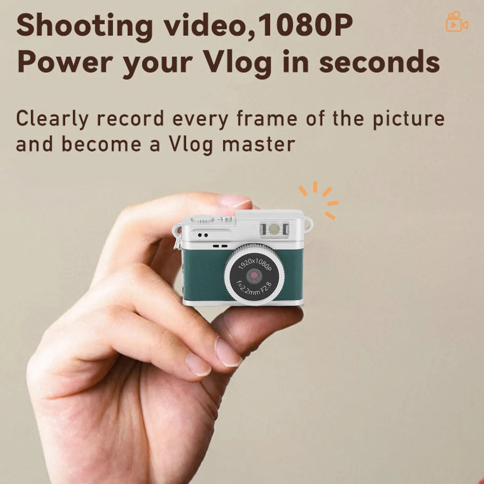 Bewinner Vintage Mini Digital Camera, Styl Retro 1080p FHD Kamera Wideo, LED Fill Light Pocket Cyfrowe Kamery, Przenośna Kompaktowa Kamera Kieszonkowa z kartą 128 GB (GREEN)