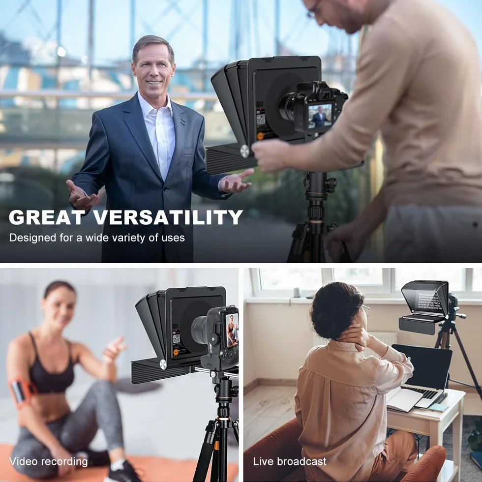 LENSGO Teleprompter do aparatu DSLR/SLR, 7,9''Mini Prompter APP kompatybilny z iOS/Android dla YouTube/nauczanie online/wywiad/transmisja na żywo, obsługa fotografowania obiektywu szerokokątnego 24-35