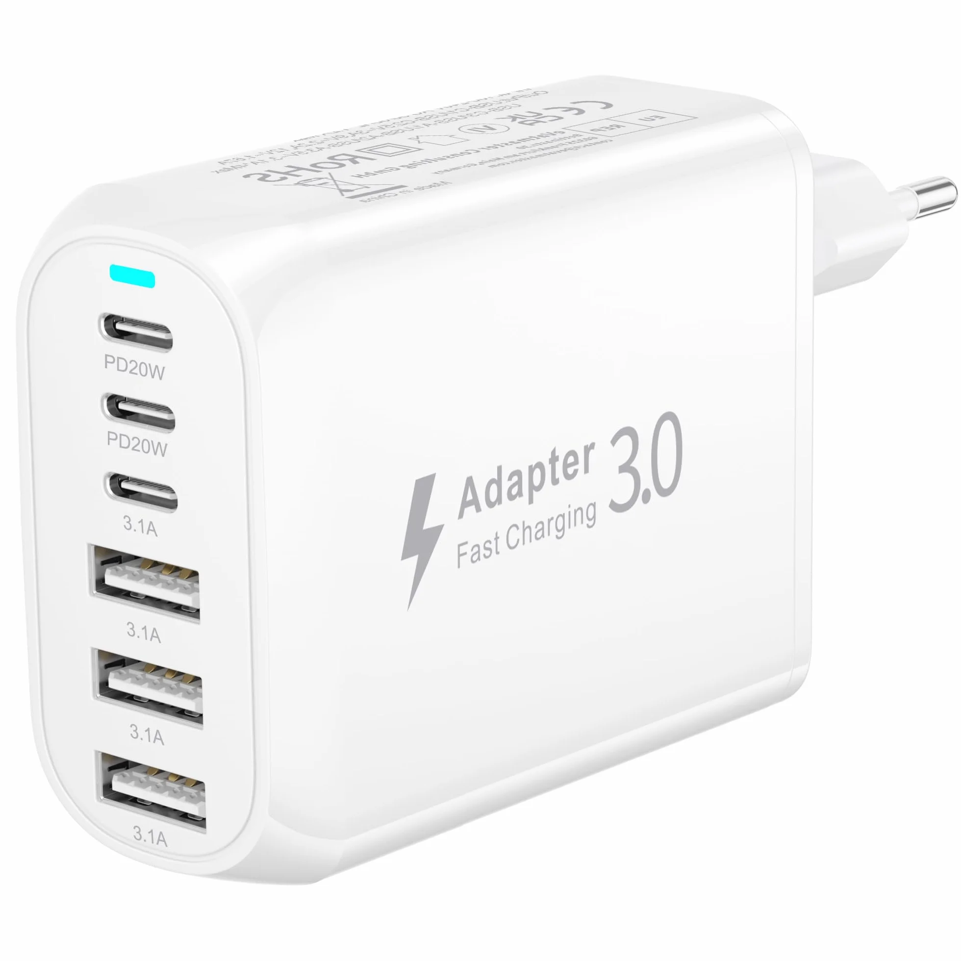 Chargeur USB C Rapide, 60W 6 Port Prise USB C Chargeur Rapide iPhone Prise USB Multiple Adaptateur Multiple USB pour iPhone 17/16/15/14/13/12/11 Pro Max/iPad Pro,S25/S24/S23/S22/S21
