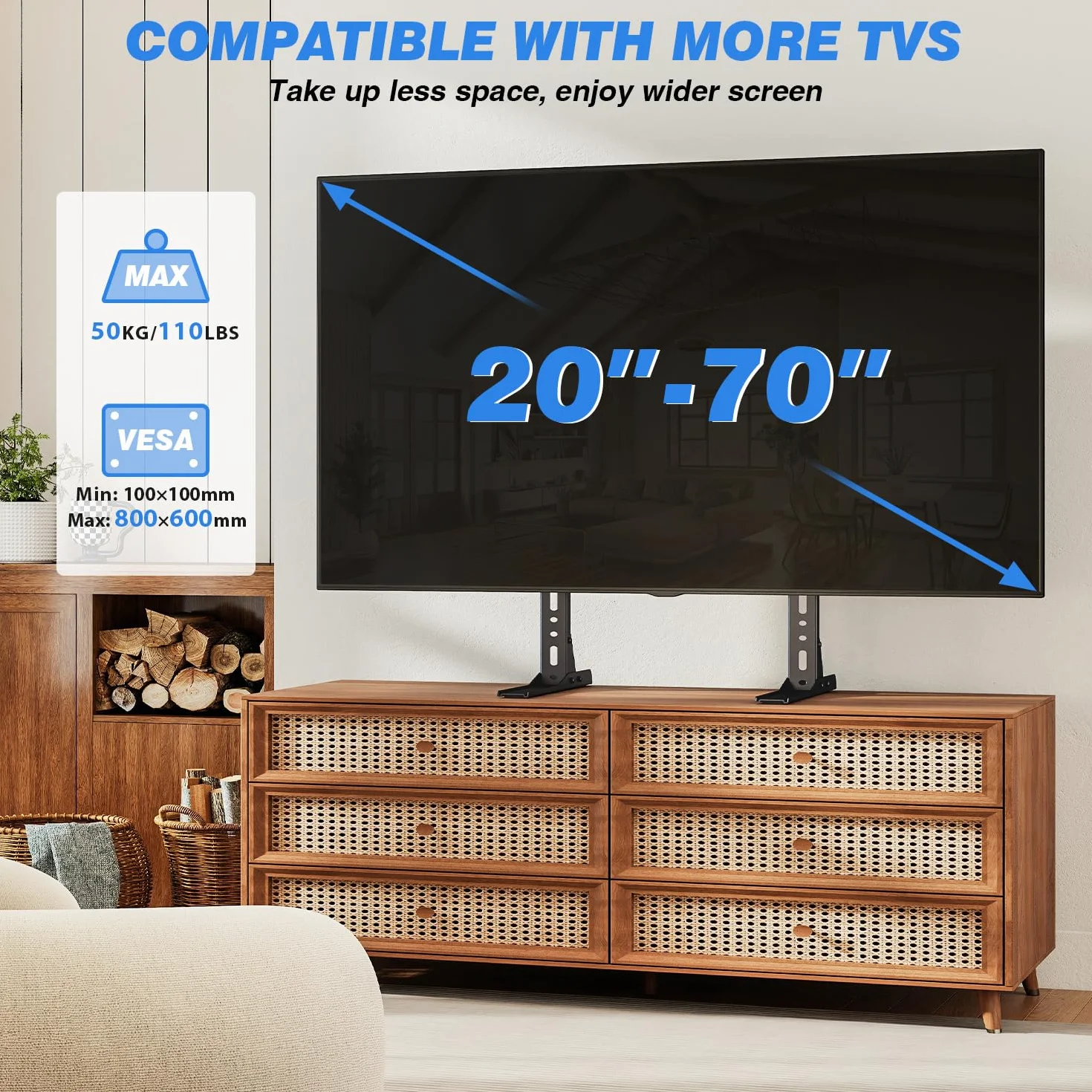 TVON Uniwersalny stojak na telewizor, zamiennik nóg do telewizora 20-75-calowych telewizorów LCD/LED/OLED, mocny stojak pod telewizor mieści do 50 kg, maks. VESA 800 x 600 mm