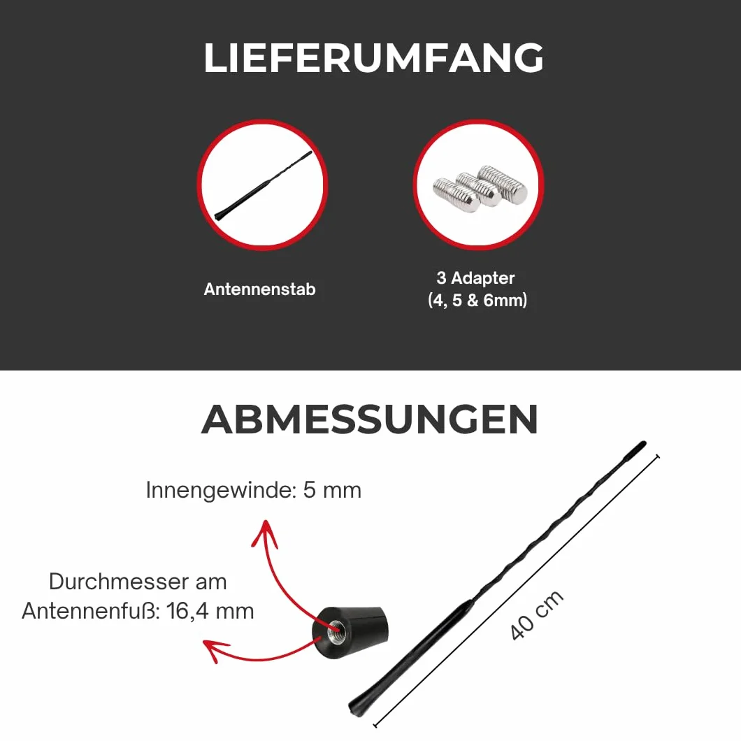 Audioproject A155 antena samochodowa na dach 40 cm do VW Golf 4 5 6 7 Lupo Polo 6R Audi Opel Ford Focus BMW Seat Skoda DAB