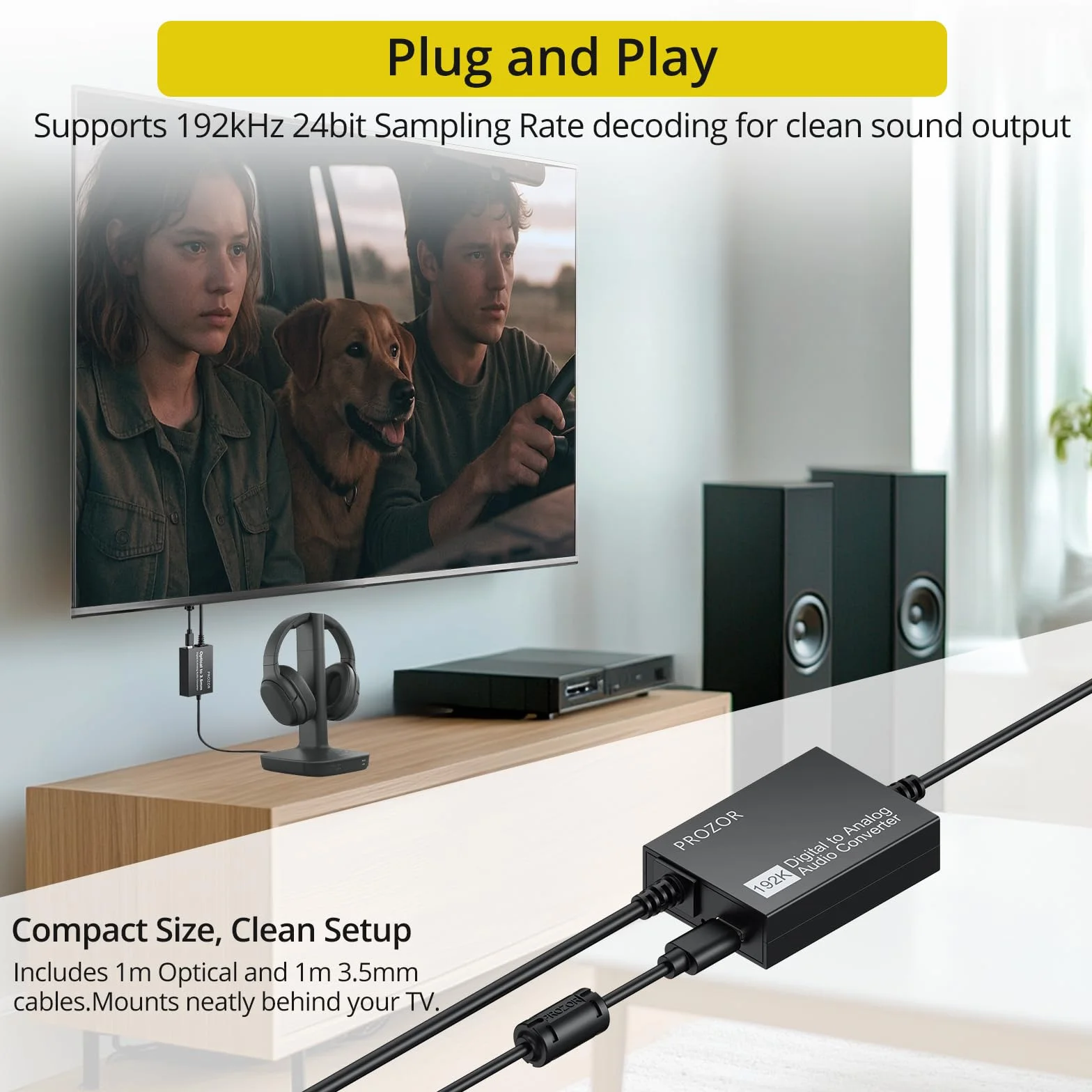 PROZOR konwerter optyczny na 3,5 mm 192 kHz DAC SPDIF Toslink cyfrowy na analogowy audio