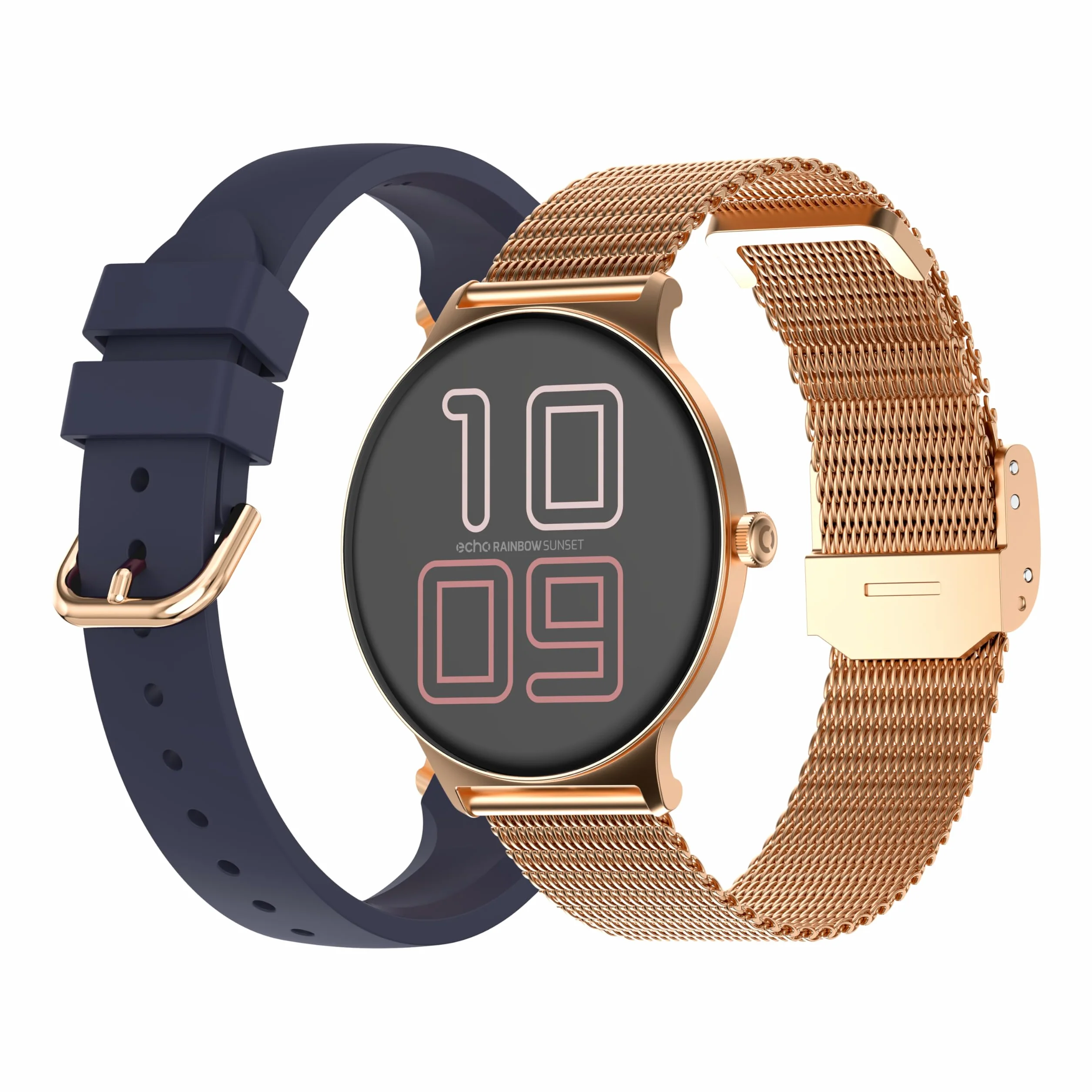 Echo Rainbow Sunset Męski damski smartwatch, wodoodporny zegarek sportowy IP67 z krokomierzem, śledzenie zdrowia, sen, 100 trybów, ekran AMOLED 1,43", autonomia 7J, iOS Android, różowe złoto
