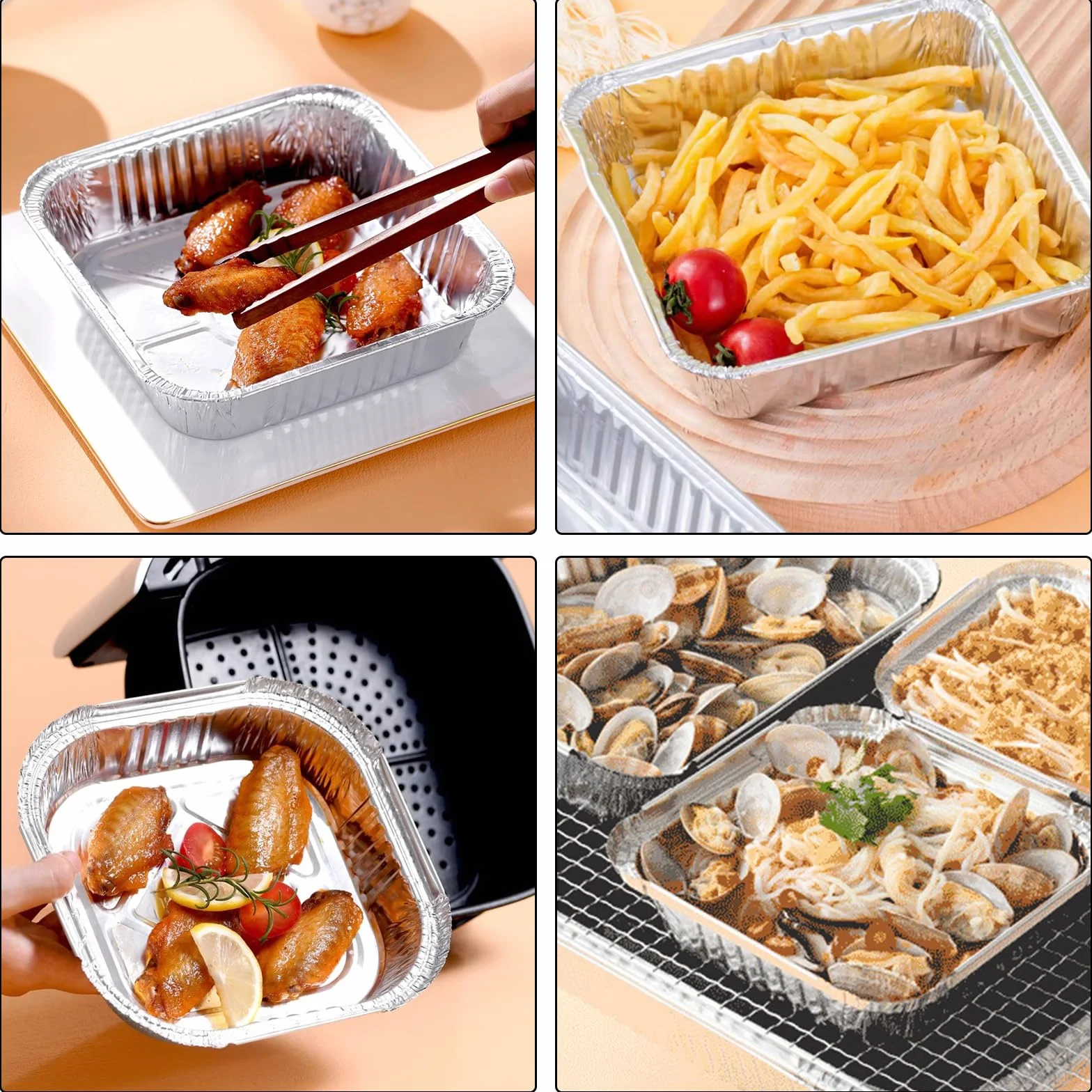 JMIATRY 60 sztuk jednorazowych naczyń do pieczenia, 21 x 21 x 4,5 cm, aluminiowe tacki ociekowe, do gotowania, pieczenia, grillowania