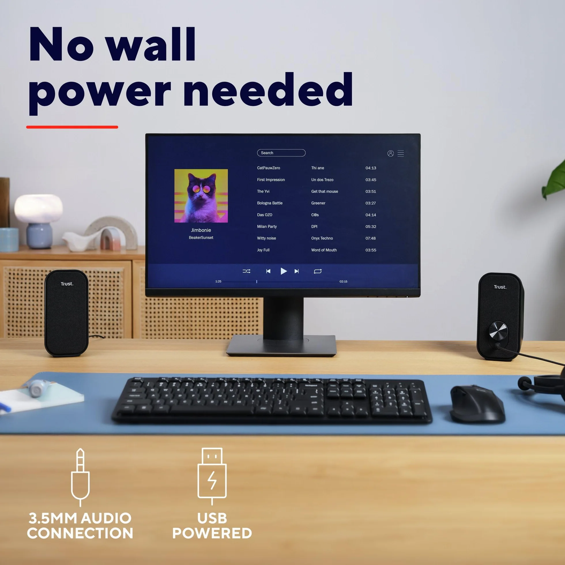 Trust Orada głośniki komputerowe 2.0 12W (6W RMS), kompaktowy zestaw głośników stereo z zasilaniem USB, kabel audio AUX 3.5mm, wejście słuchawkowe, głośnik do PC i laptopa, czarny