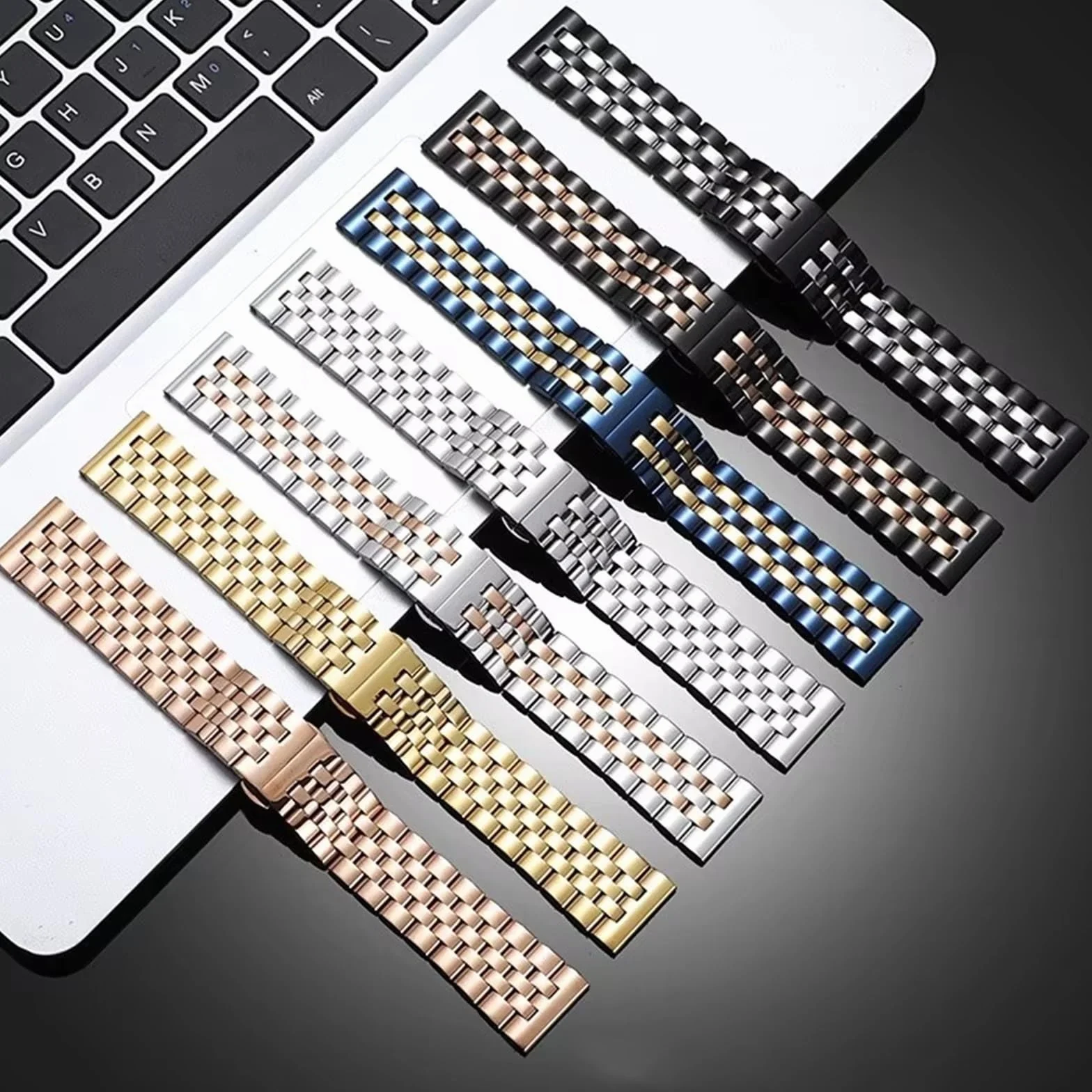 Paski do smartwatchy, Pasek do zegarka ze stali nierdzewnej 20 mm 22 z szybkim zapięciem, zegarków męskich i damskich, pasuje większości tradycyjnych akcesoriów(Black Silver,22mm)