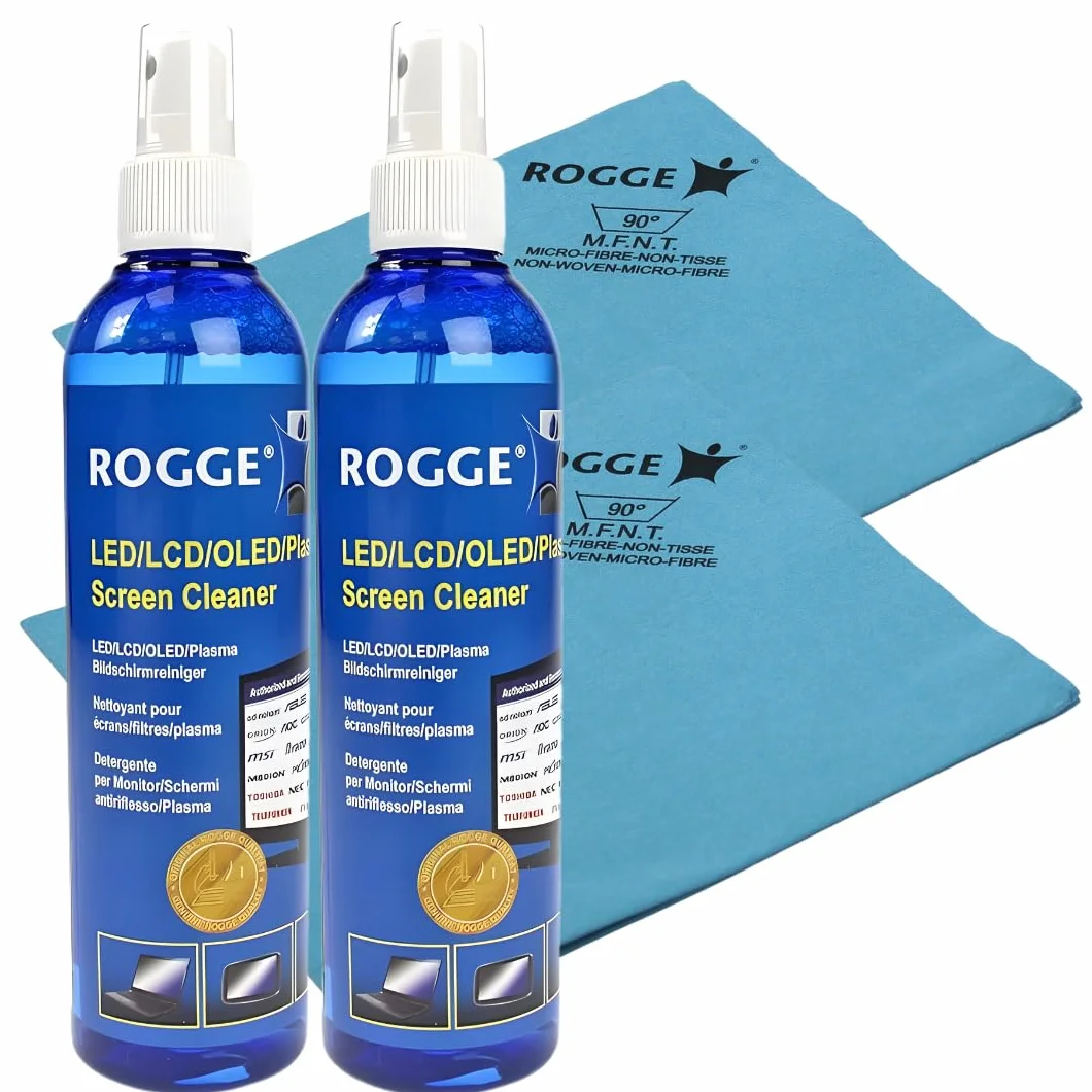 ROGGE Duo-Clean oryginalny podwójny zestaw, 2X 250ml LCD - TFT - LED - TV - Ekran dotykowy + Plasma Screen Cleaner + 2X ROGGE Prof. ?ciereczki z mikrofibry 38x40cm. The Original Since 1998. Made in Germany