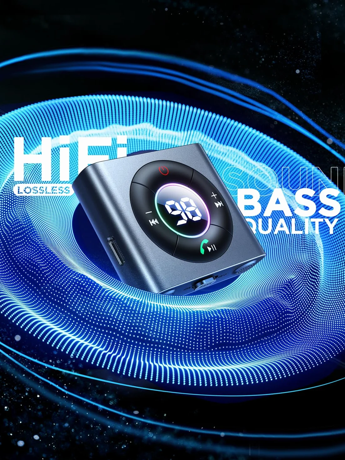 JOYROOM 2025 adapter do samochoduBluetooth Bass & Hi-Fi Stereo Adapter AUX do muzyki, odbiornik Bluetooth, podwójny mikrofon, rozmowy głośnomówiące, słuchawek i głośników, 26