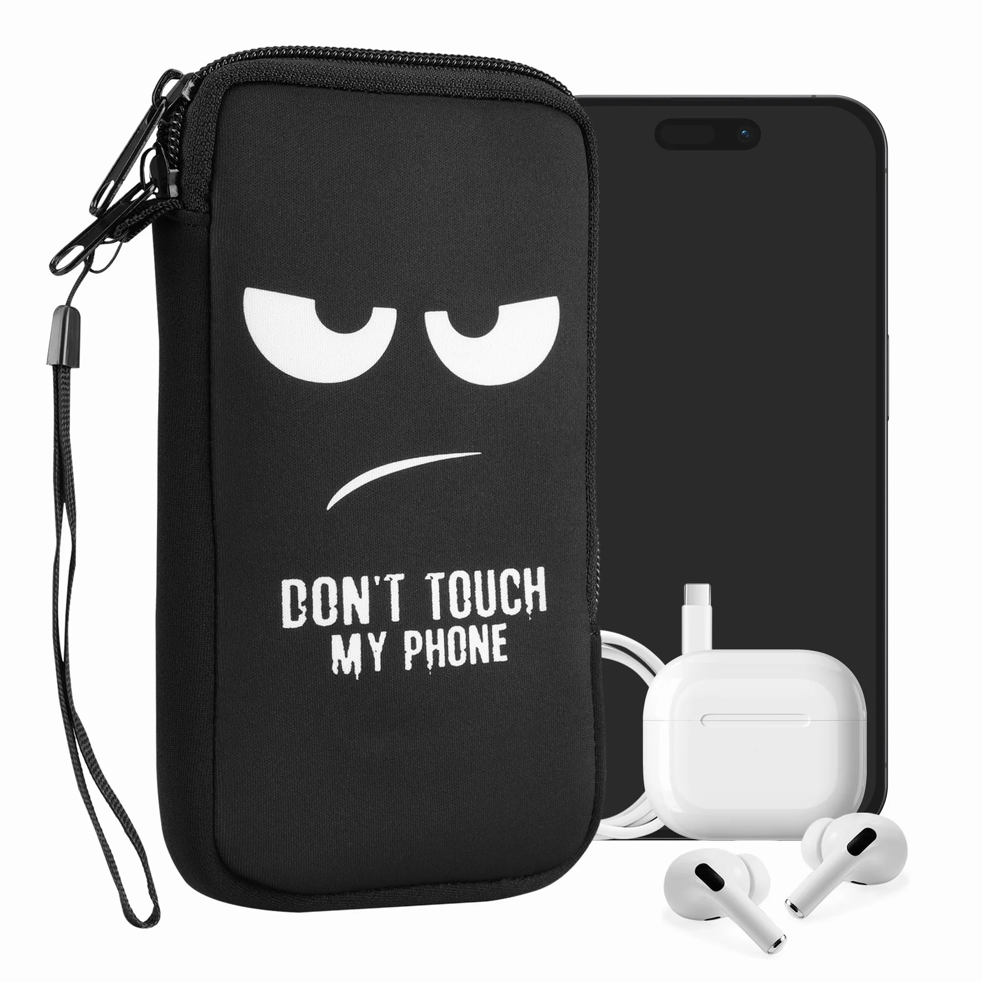 kwmobile etui ochronne na smartfon XL - 6,7/6,8" - Neoprenowa torba ochronna na telefon komórkowy Don't Touch My Phone biało-czarna