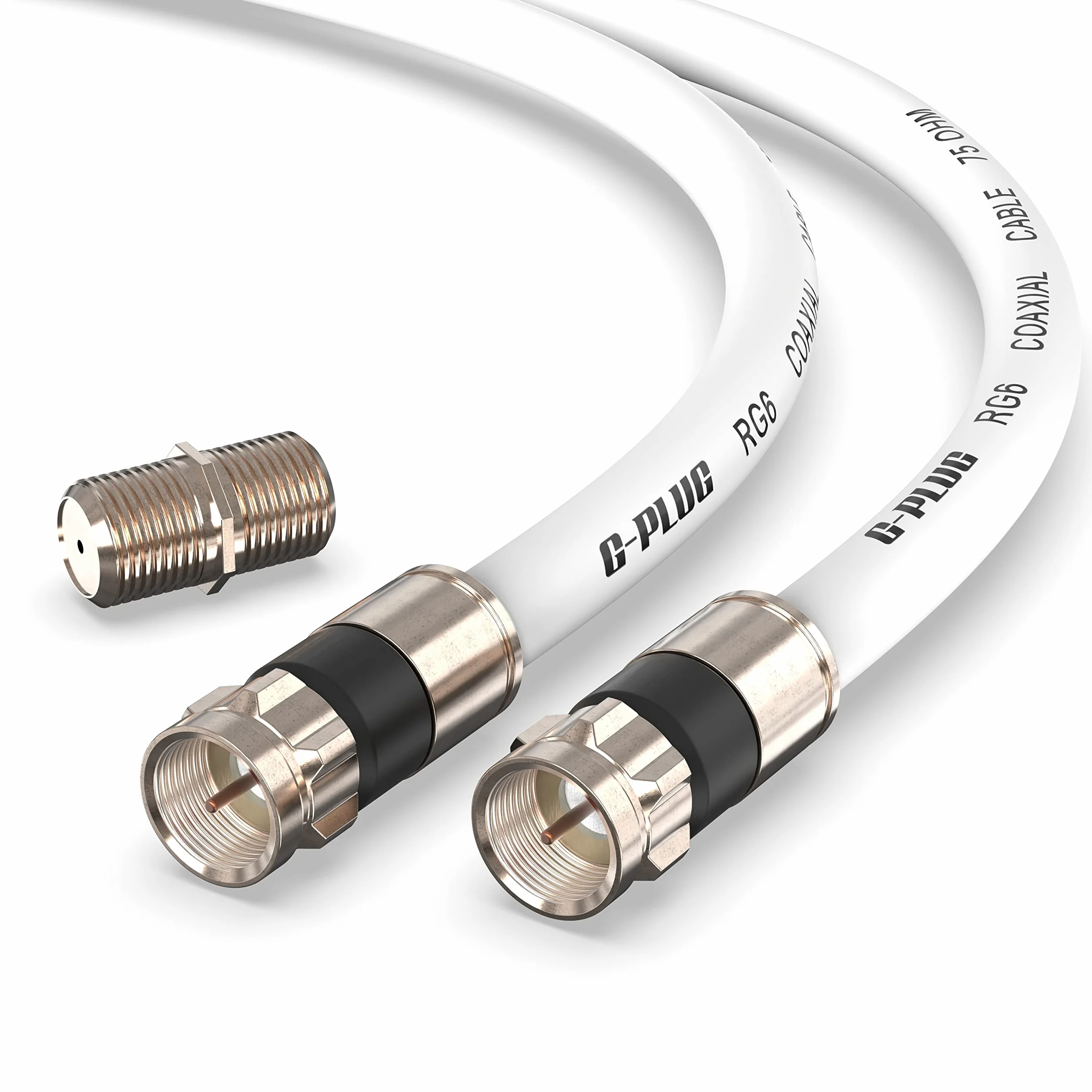 G-PLUG Kabel koncentryczny TV RG6 2 m ze złączami - cyfrowa antena telewizyjna, kabel szerokopasmowy, kabel przedłużający, podwójny wodoodporny gumowy pierścień uszczelniający i białe złącza