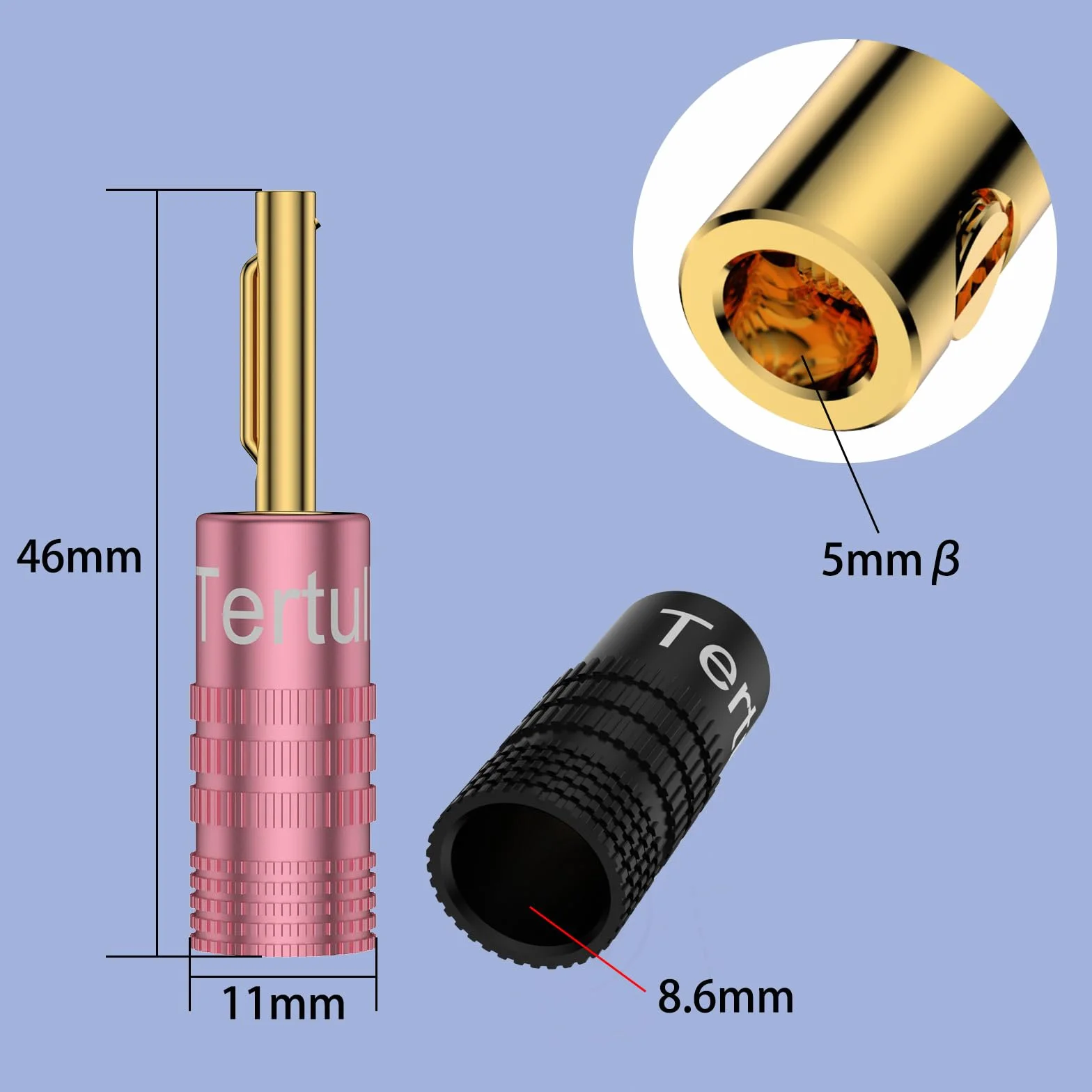 Tertullus 8 sztuk wtyczek bananowych do kabli do 4 mm, podwójne śruby, 8-20 AWG, banany do kabla głośnika, kina domowego, muzyków i wielu innych (różowe klipsy)