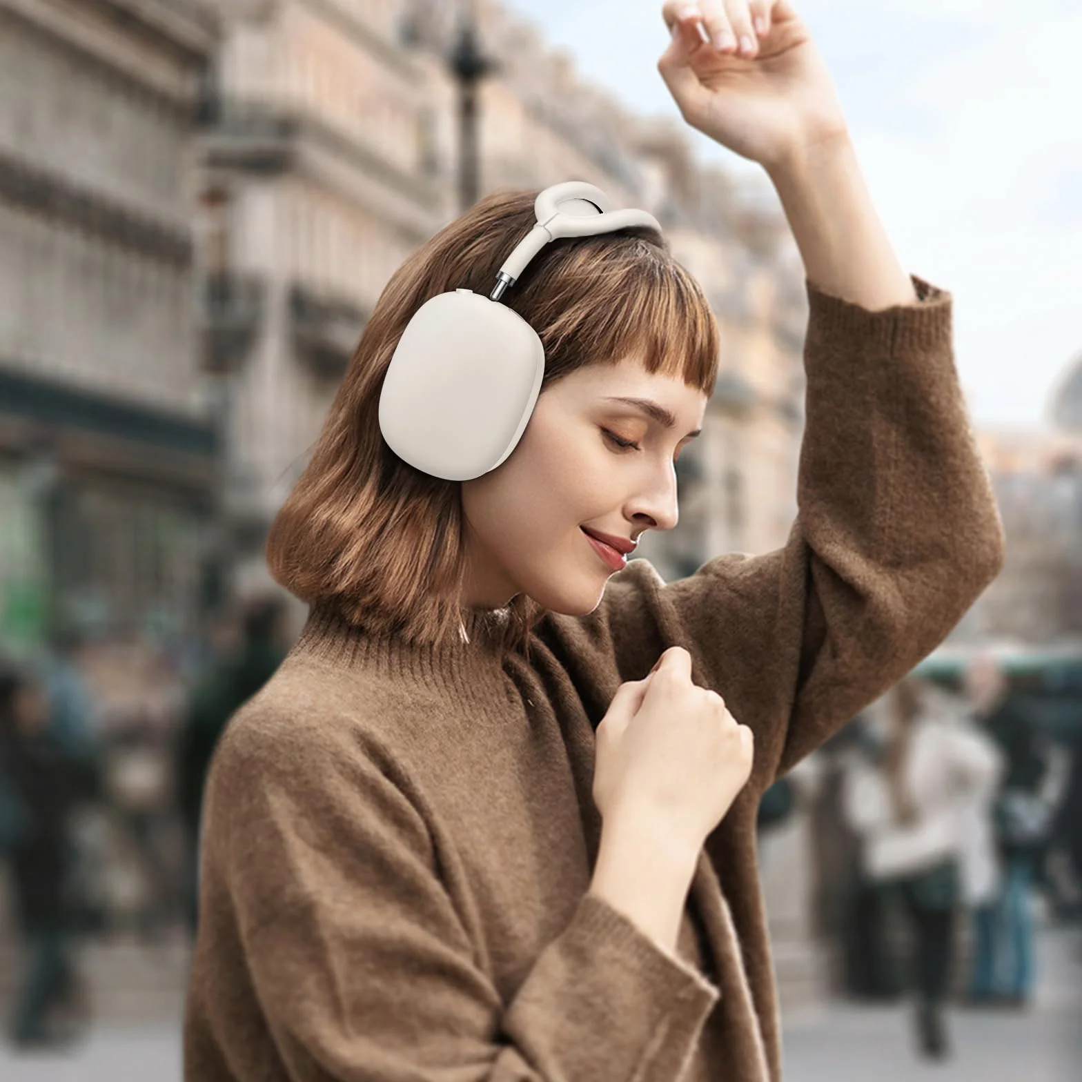 Fintie Silikonowe etui na AirPods MAX 2 (2026) i AirPods MAX Silikonowe etui 3 w 1, Odporne na zarysowania nauszniki AirPods MAX, osłona na słuchawki i osłona opaski - światło gwiazdy