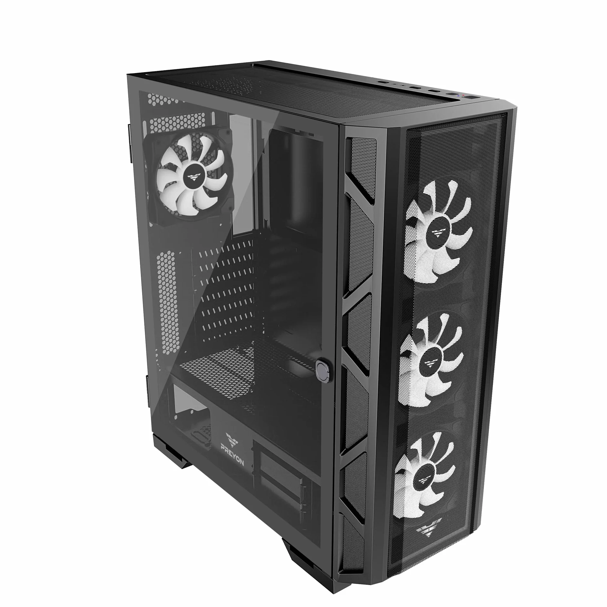 PREYON Obudowa PC Komputerowa Mid Tower Modułowa ARGB Szkło Hartowane Micro ATX Mini ITX Gaming Chłodzenie Wodne USB 2.0 3.0 Magnetyczny Filtr Kurzu 4 Wentylatory Grafika 360mm – Nest Meshy+