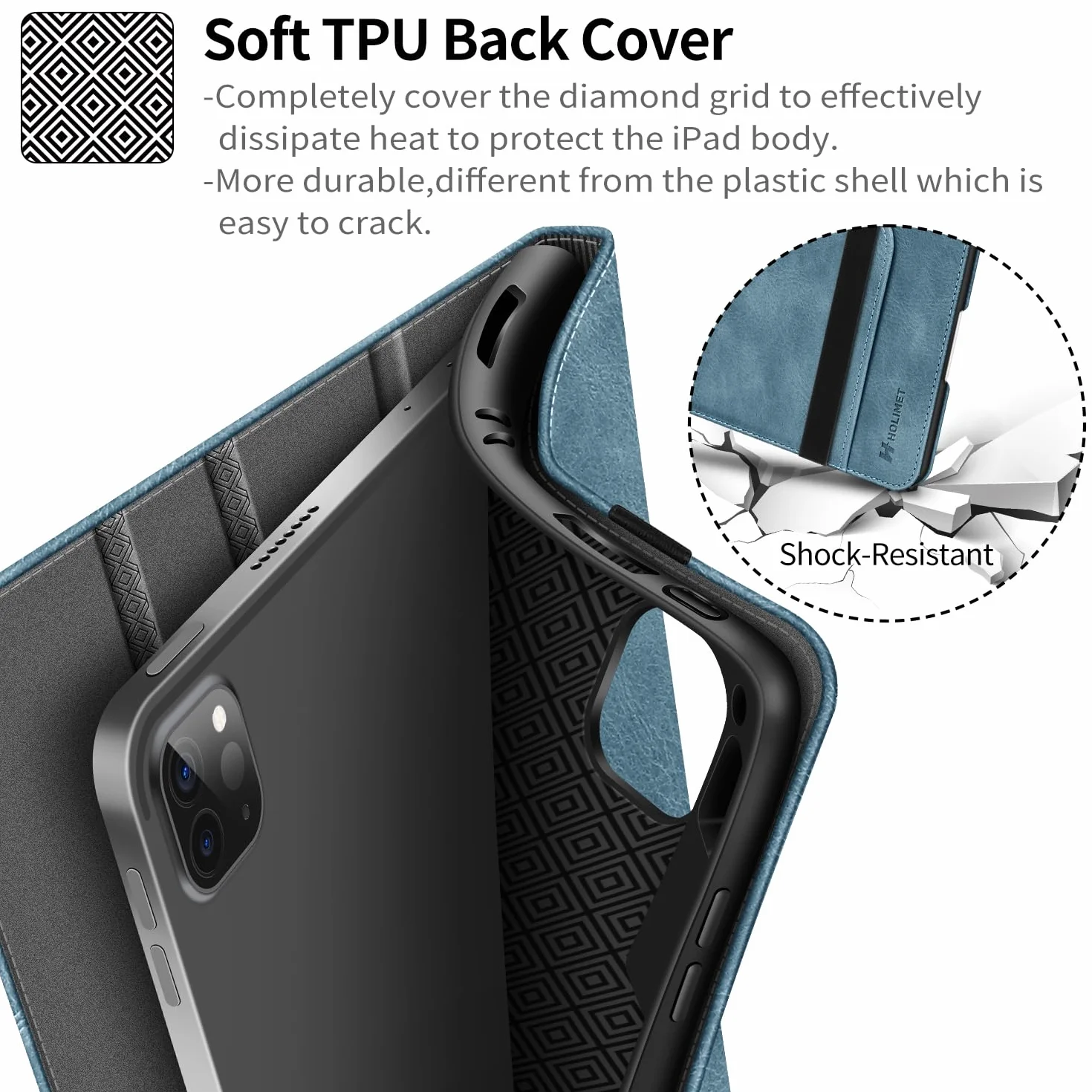 H HOLIMET Etui na iPada Pro 2024 27.9 cm M4 5. generacji z uchwytem na rysik, obsługuje ołówek Pro i ołówek, funkcja automatycznego uśpienia/budzenia, wegańska skóra, inteligentny stojak (niebieski)
