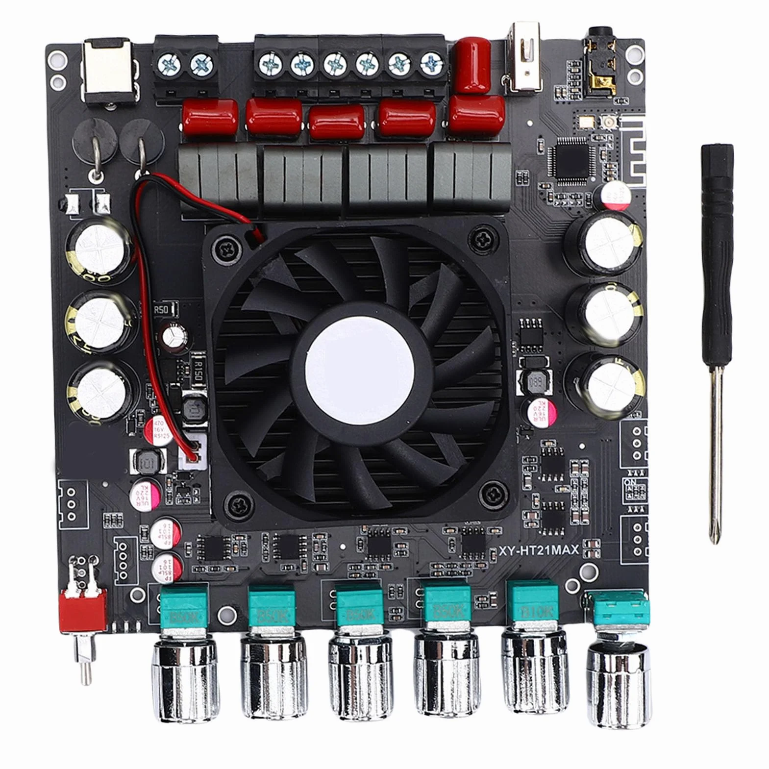 2.1-kanałowa Płyta Wzmacniacza Audio, ABS Cyfrowa Płytka Wzmacniacza Subwoofera XY HT21MAX 2x200W Plus 400W AUX Wejście USB do Kina Domowego Samochód Głośniki Zewnętrzne
