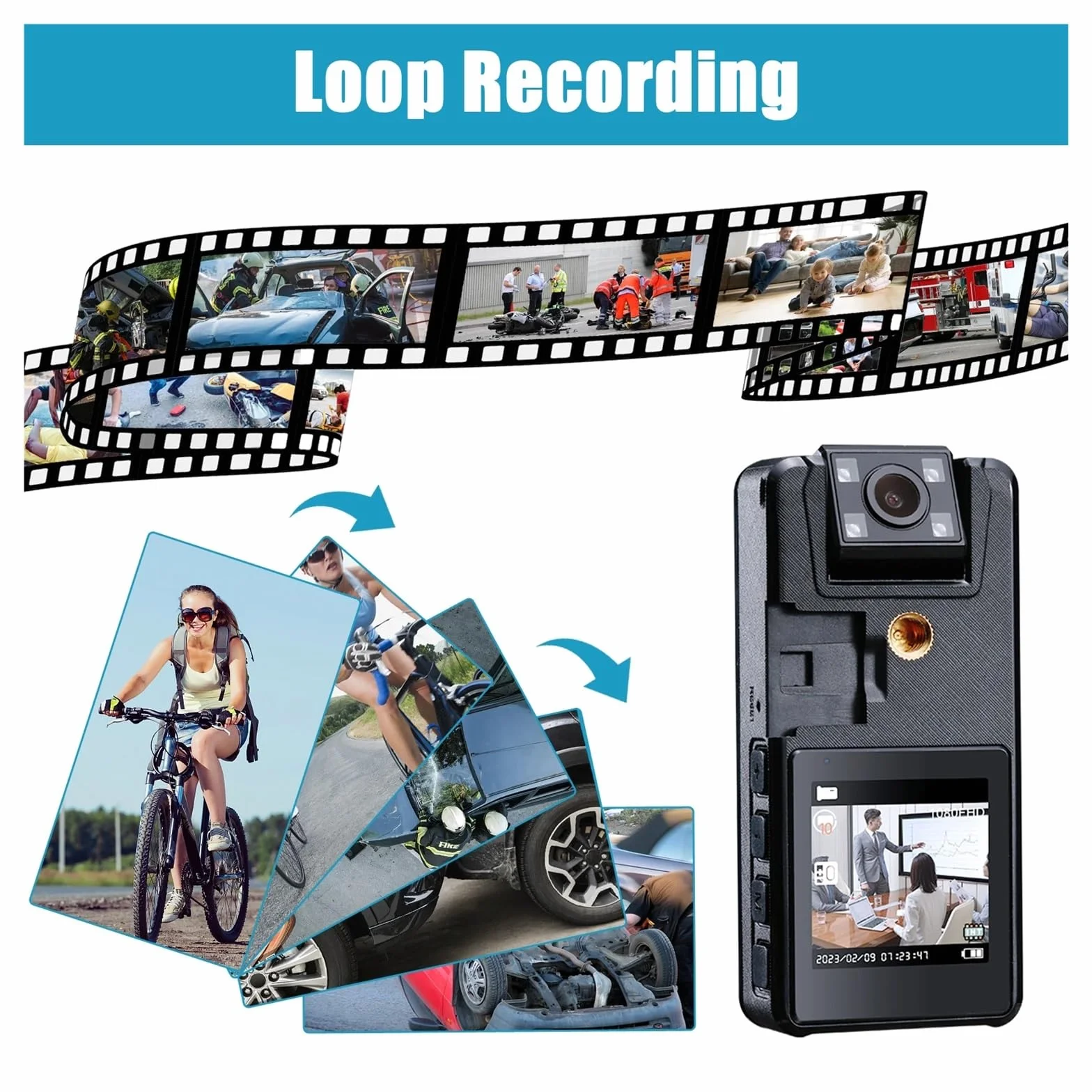 Kamera nasobna, A39 Full 1080P HD Mini kamera 3000mAh kamera do montażu na ciele mała kamera rowerowa obrotowa 180° sport DV wideorejestrator samochodowy kamera internetowa(With 16GB TF Card,Standard