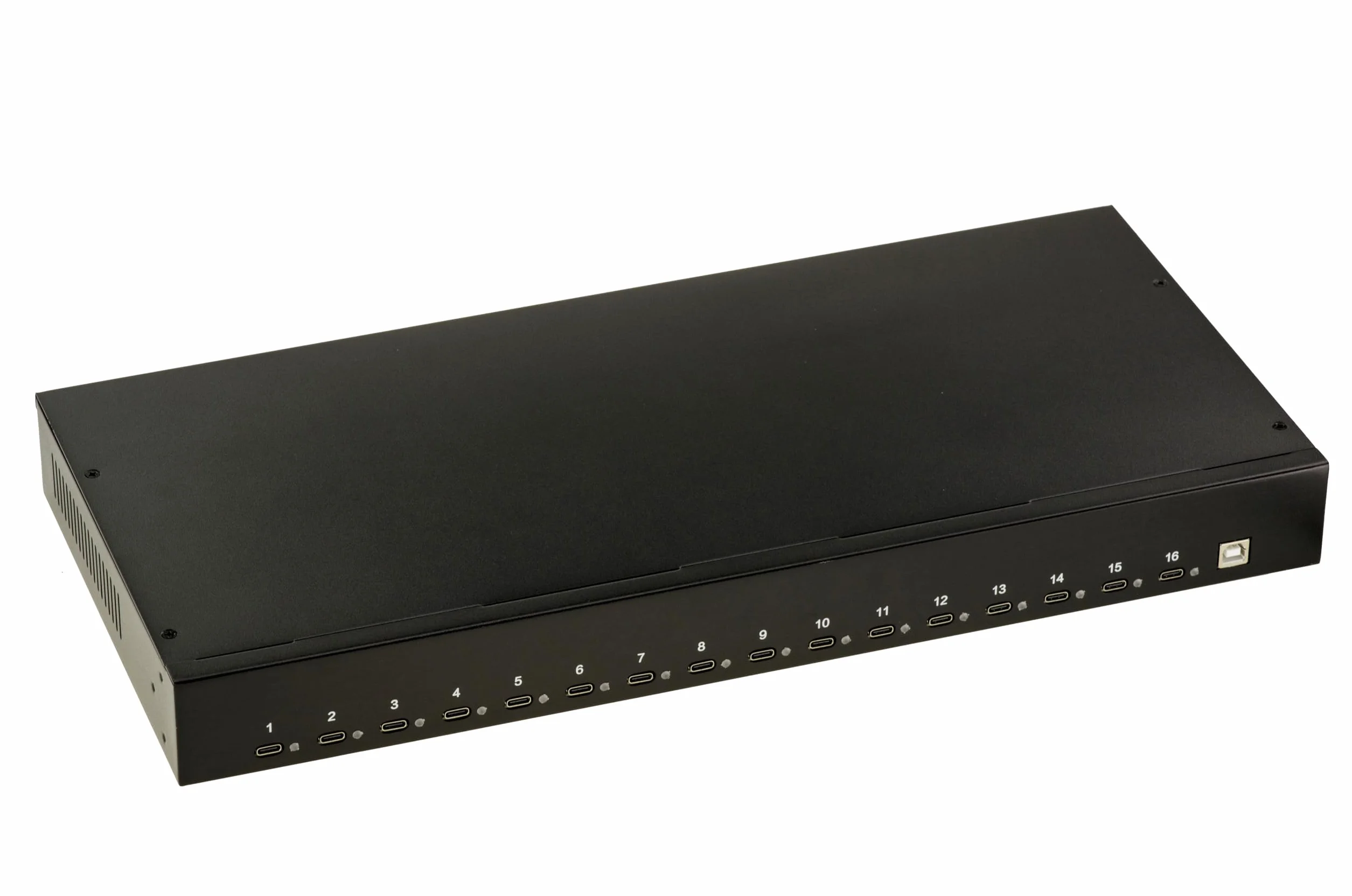 KALEA-INFORMATIQUE Przemysłowa stacja ładująca do montażu w szafie rack 44 cm 16 portów USB typu C Maksymalna moc 200 W, zasilanie 5 V 2,1 A na port