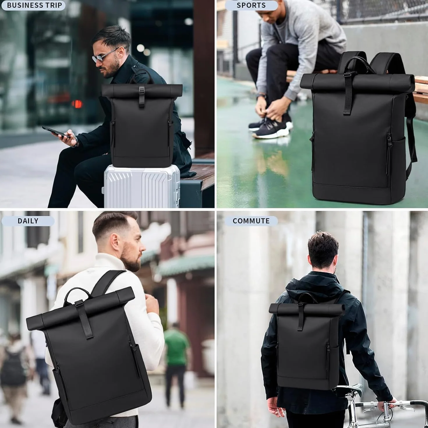 Rolltop plecak dla kobiet i mężczyzn, duży plecak na laptopa, wodoszczelny, z kieszenią na komputer o przekątnej ekranu 17,3", plecak szkolny, 24 l/32 l, wodoodporny plecak podróżny, bagaż