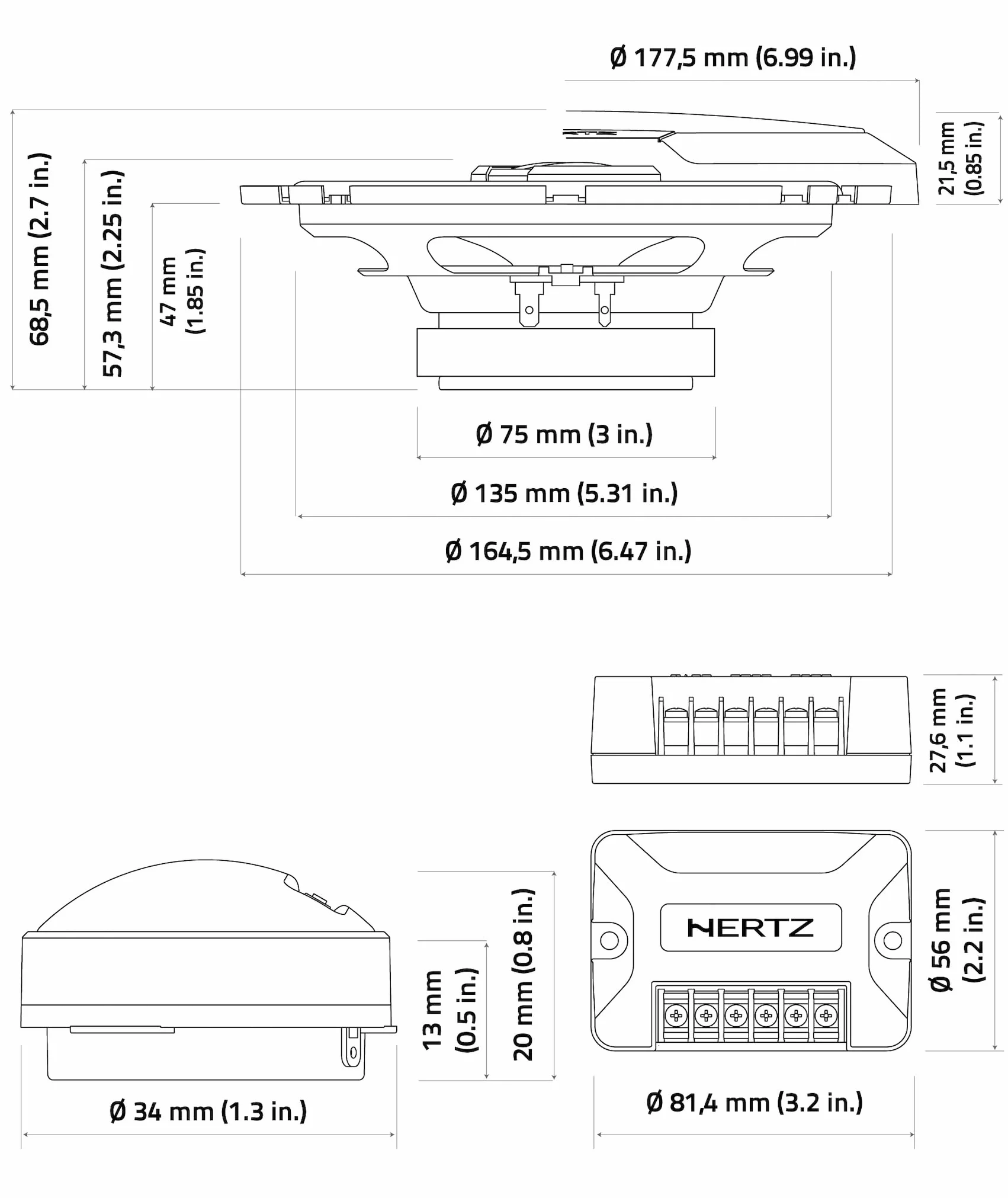 Hertz K 165 Fan Edition 2-drożny zestaw głośników niskotonowych 165/170 mm, 24 mm głośnik wysokotonowy i wbudowany crossover, 300 W Peak, 4 omy, kratki w zestawie i łatwa instalacja