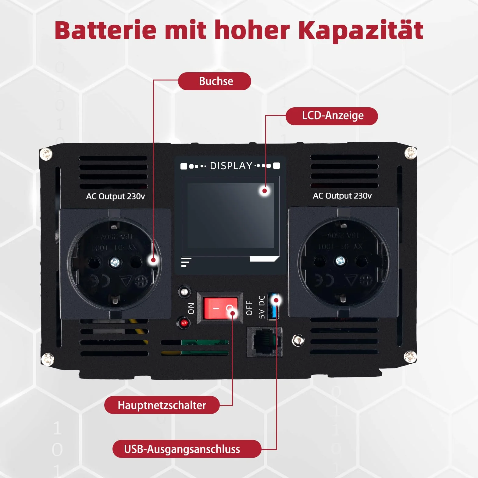 1500 W Winwerter, Winwerter 12v do 230v przetwornik napięcia falownika czystego fali sinusoidalnej przetwornica mocy konwerter prądu stałego AC notebooki monitory komputerowe telewizory