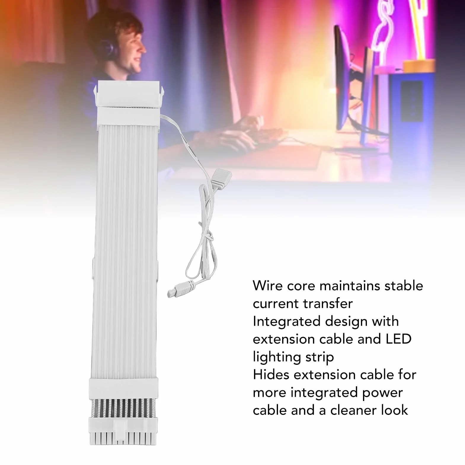 Przedłużacz zasilania RGB, kabel zasilacza ARGB z 5 V 3-pinową obsługą adresowalną, kabel RGB 18AWG do komputera stacjonarnego ze zsynchronizowanymi efektami świetlnymi (24-pinowy kabel ARGB)