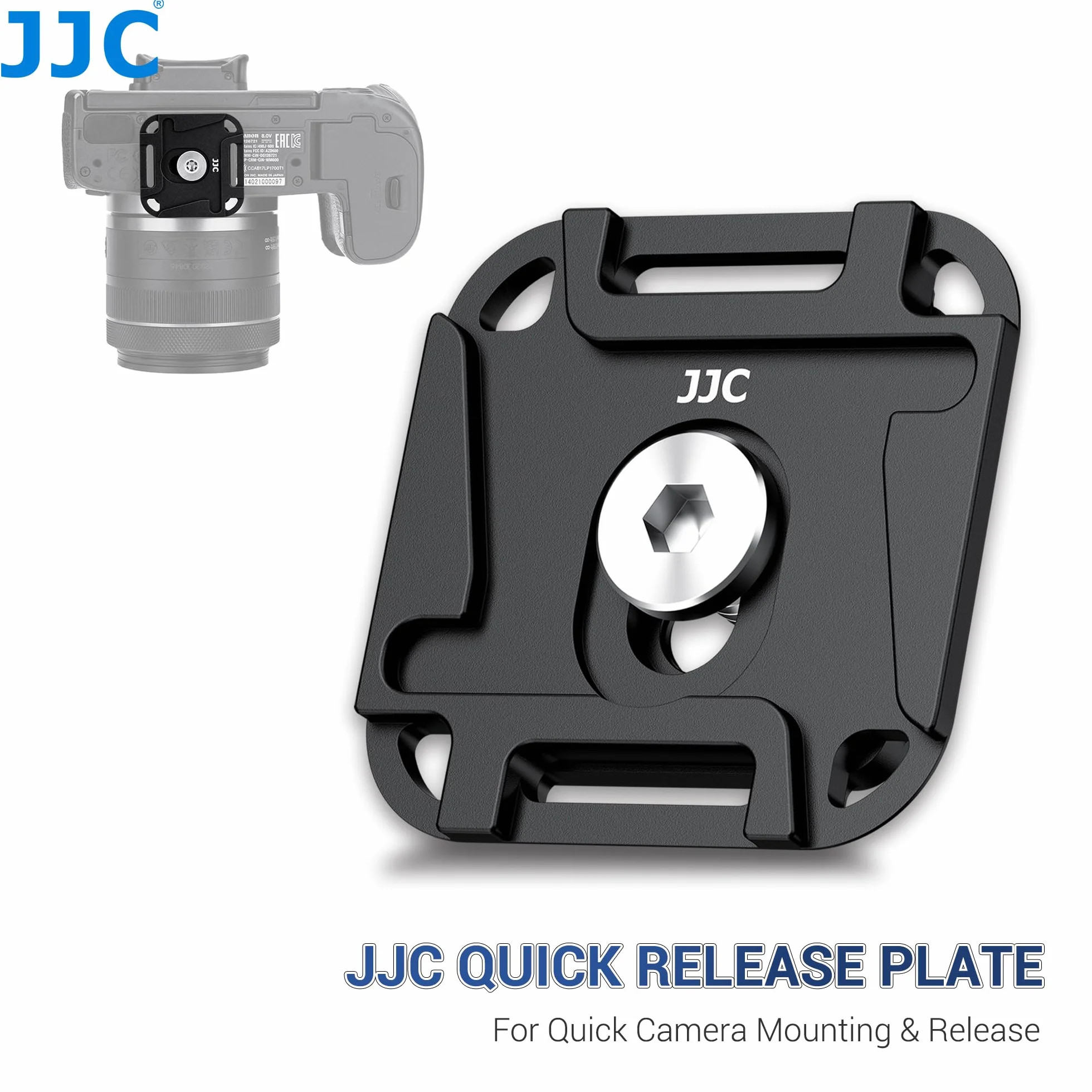 JJC płytka szybkiego mocowania ze śrubą 1/4, metalowa płytka szybkiego mocowania do aparatu Peak Design Capture Clip V3, zainstalowane głowice statywu typu Arca