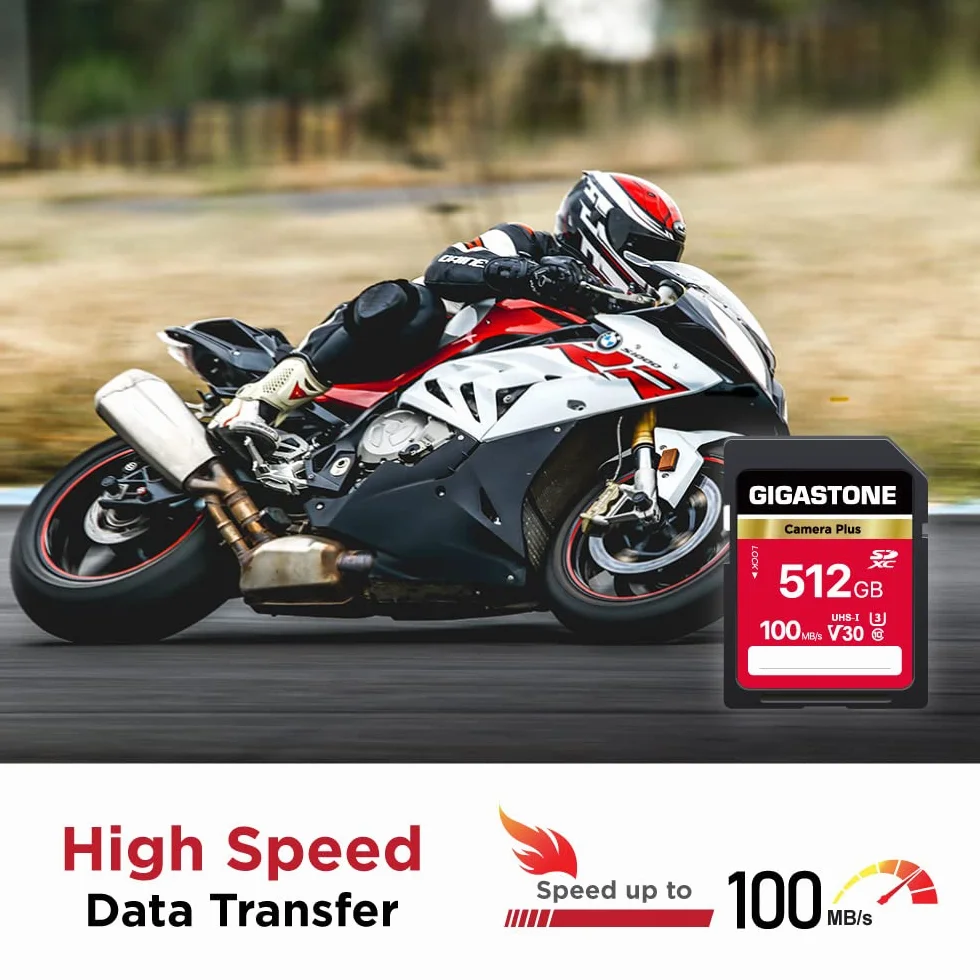 Gigastone Karta SD 512 GB, Camera Plus, V30 SDXC karta pamięci High Speed UHD Video kompatybilna z aparatem cyfrowym Canon Nikon Sony Pentax Kodak Olympus Panasonic, z 1 mini etui