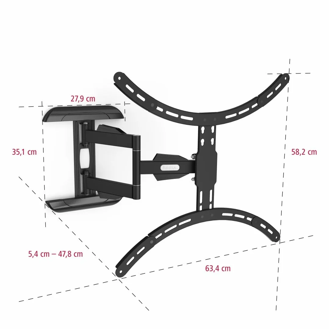 Hama Uchwyt ścienny do telewizora ściennego 10 lat gwarancji (wysuwany obrotowy uchwyt do telewizora, 45kg Max, dla ekranów 94 do 191 cm (37" do 75") VESA 200x200 do 600x500, kołki Fischer w zestawie)