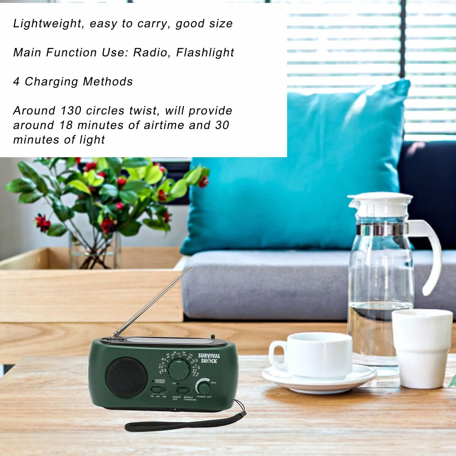 Ejoyous Radio Korbowe z latarką słoneczną i LED, Awaryjne Radio Przenośne z Ręcznie korbą W/FM/SW, Korba Słoneczna, Wetterradio