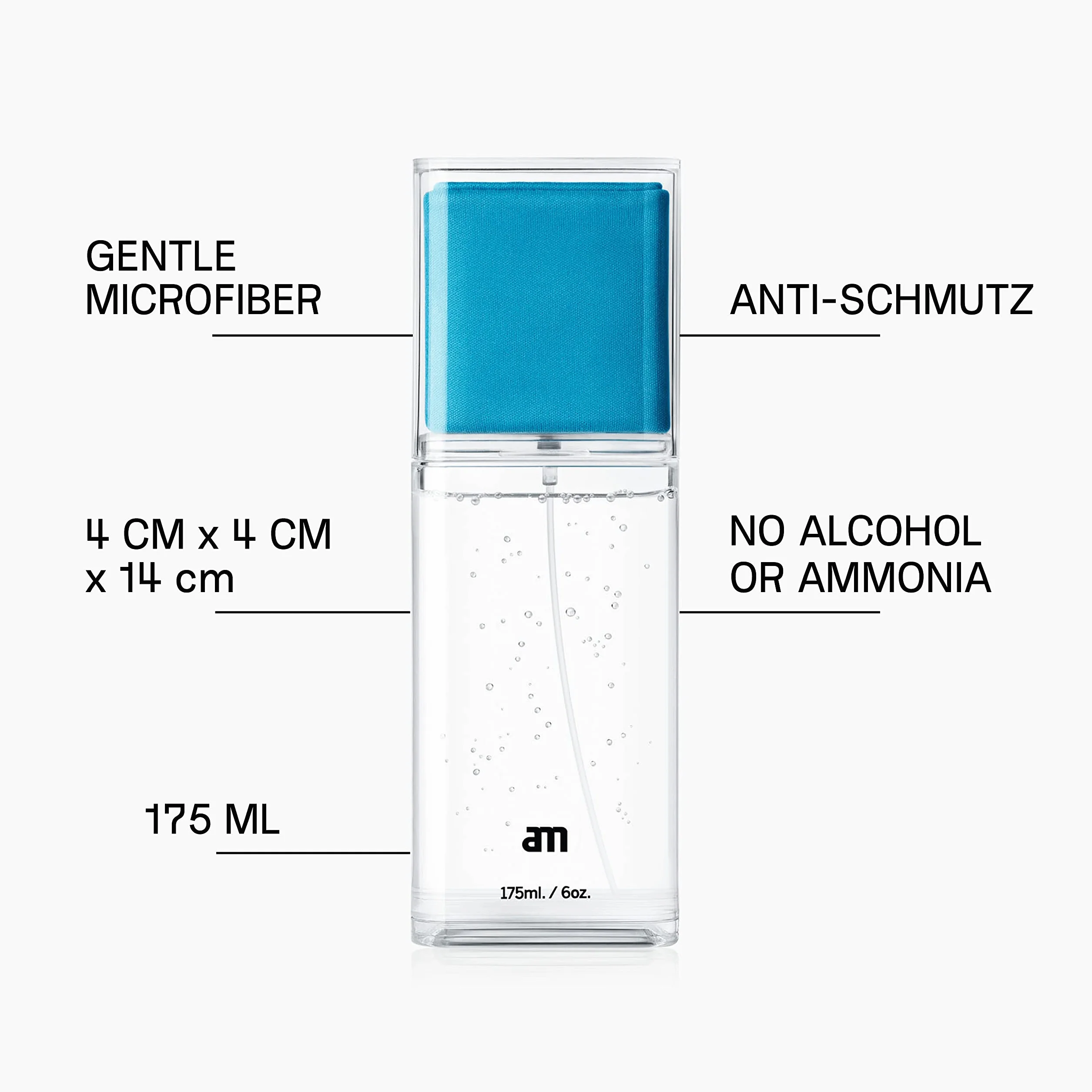 AM Denmark Giant Spray niebieski (175 ml) – zestaw do czyszczenia samochodu, środek do czyszczenia wyświetlacza, zestaw do czyszczenia telefonu komórkowego, butelka z rozpylaczem i ściereczki do
