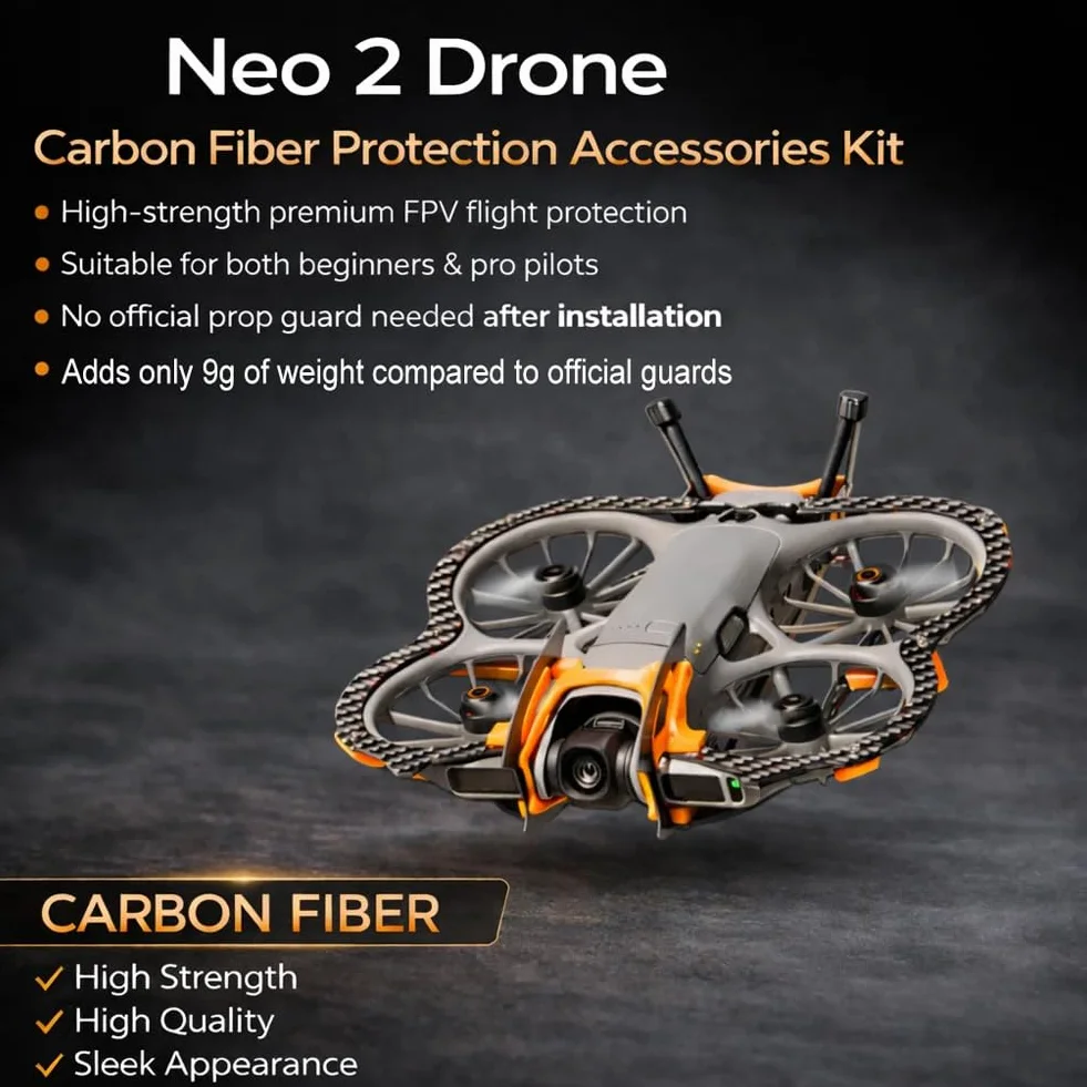 Zestaw ochronny z włókna węglowego kompatybilny z DJI Neo 2 – lekka, odporna na uderzenia osłona z osłonami gimbala i śmigła do akcesoriów do dronów Neo 2 (pomarańczowy)