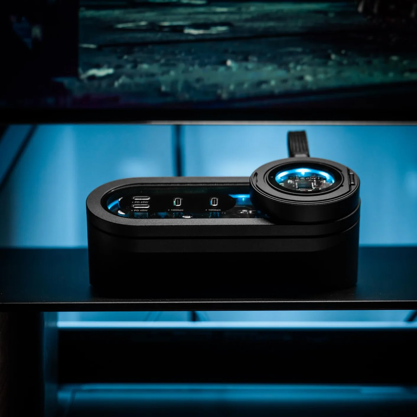 DK-STATION2 Magnetyczny koncentrator obudowy SSD ze stojakiem na telefon DK-DISK2 obudową SSD i DK-HUB2, USB-C 3.2 Gen2 10 Gb/s, podwójne szybkie ładowanie 45 W, RGB LED (czarny)