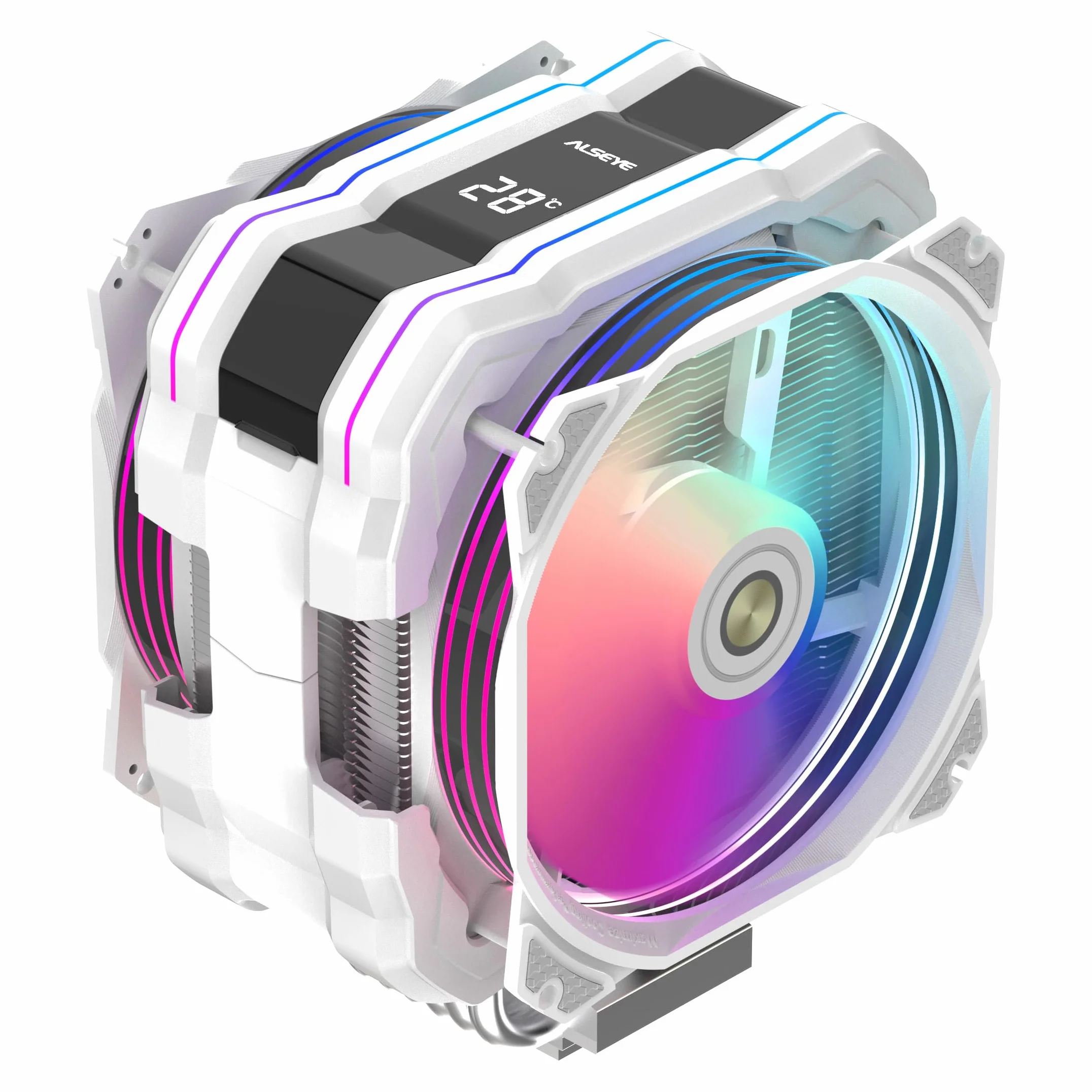 ALSEYE Chłodnica procesora M120D Plus, chłodziarka powietrza procesora z wyświetlaczem temperatury jest wyposażona w podwójne wentylatory ARGB PWM 120 mm, obsługuje Intel LGA 1700/1200/115X/2011/2066