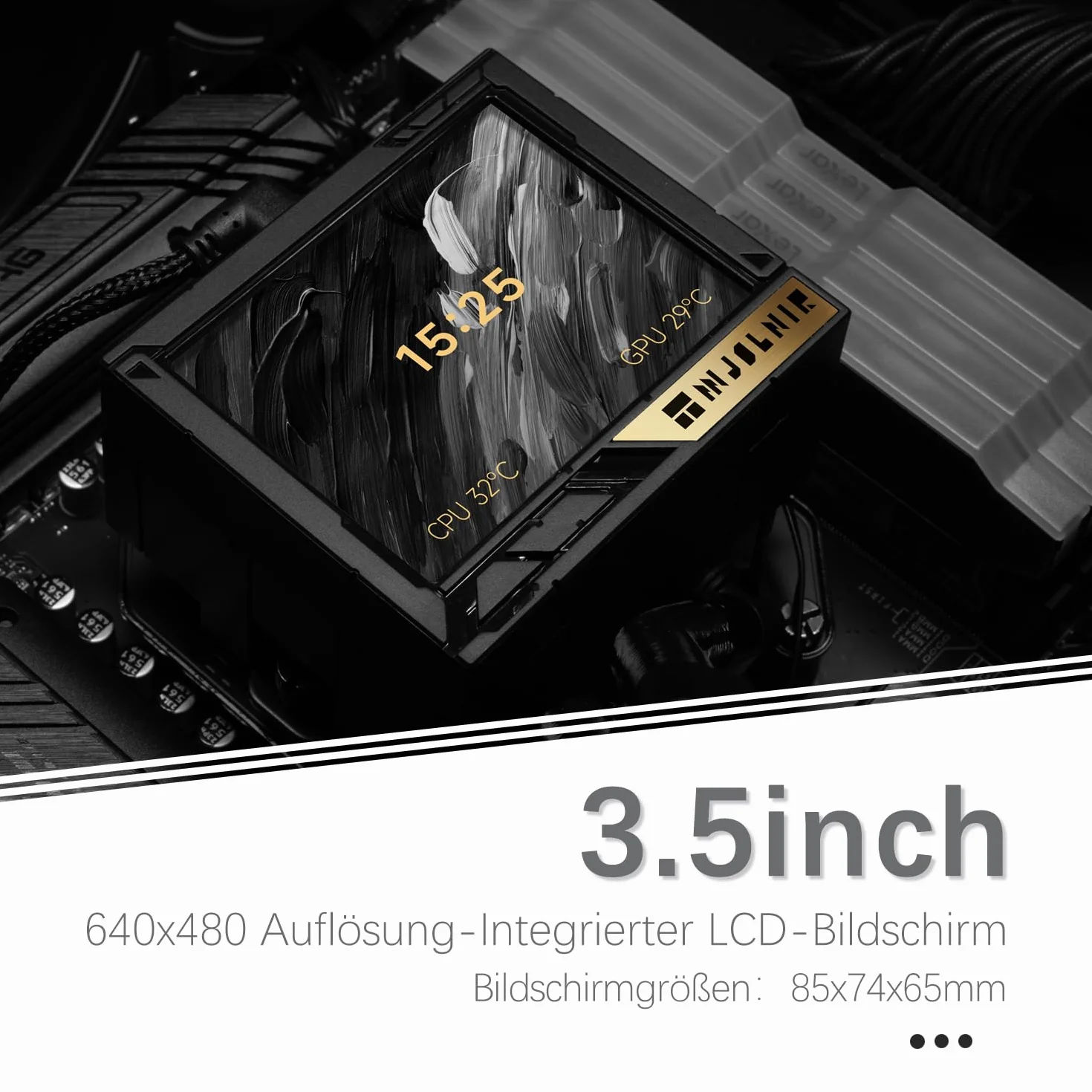 TR-Thermalright Mjolnir Vision 360 UB ARGB PRO Black, chłodzenie cieczą AIO CPU, zintegrowany wentylator wyciągowy TL-UB36, ekran IPS LCD 3,5 cala 640×480, dla Intel LGA1700/1851, AM4/AM5