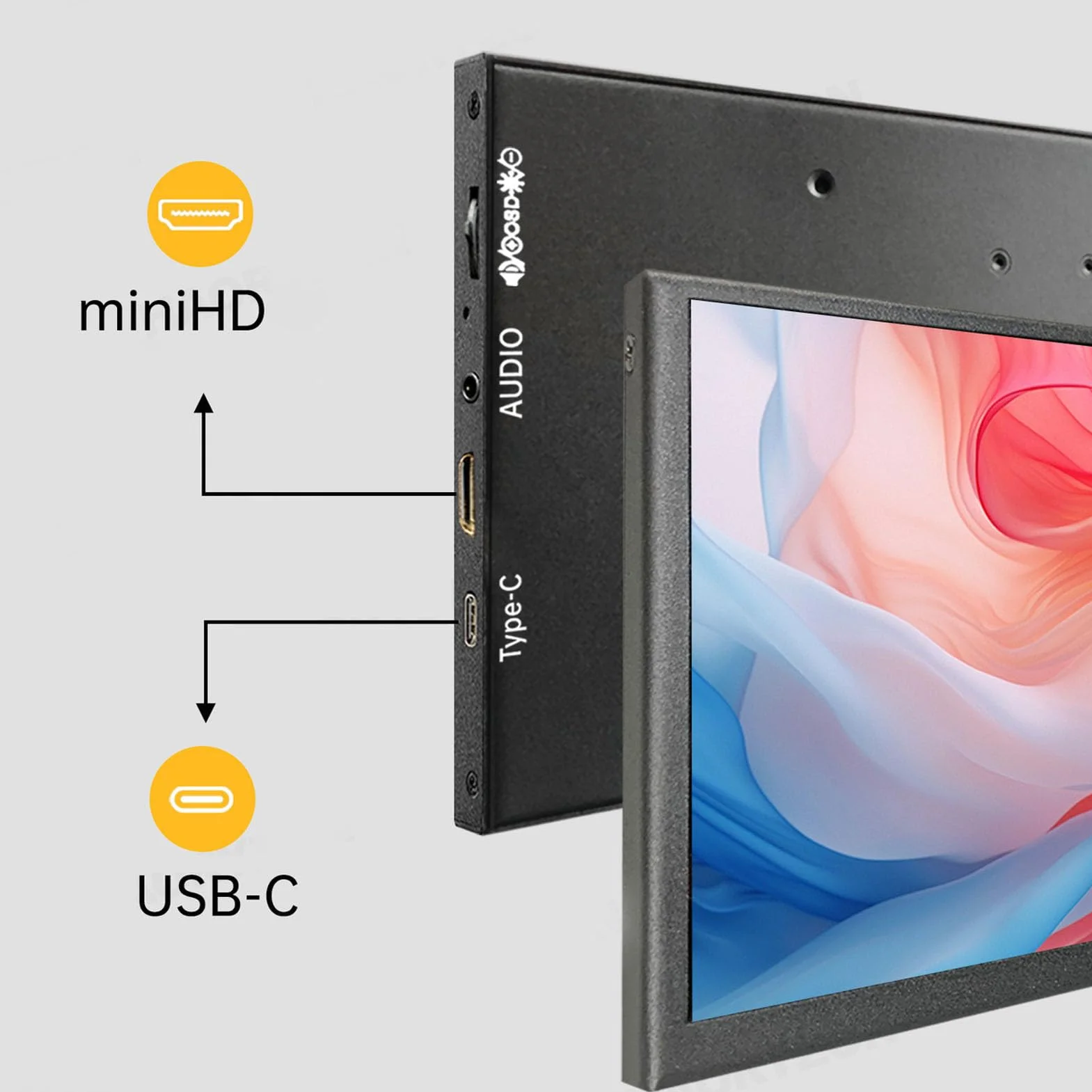 Lazmin112 Przenośny Ekran 7 Cali, Wyświetlacz IPS LCD 1024x600 HD, Kąt Widzenia 170°, Ekran Dotykowy z Podwójnymi Głośnikami, do Telewizora Komputerowego PC, Konsole do Gier dla Laptopów