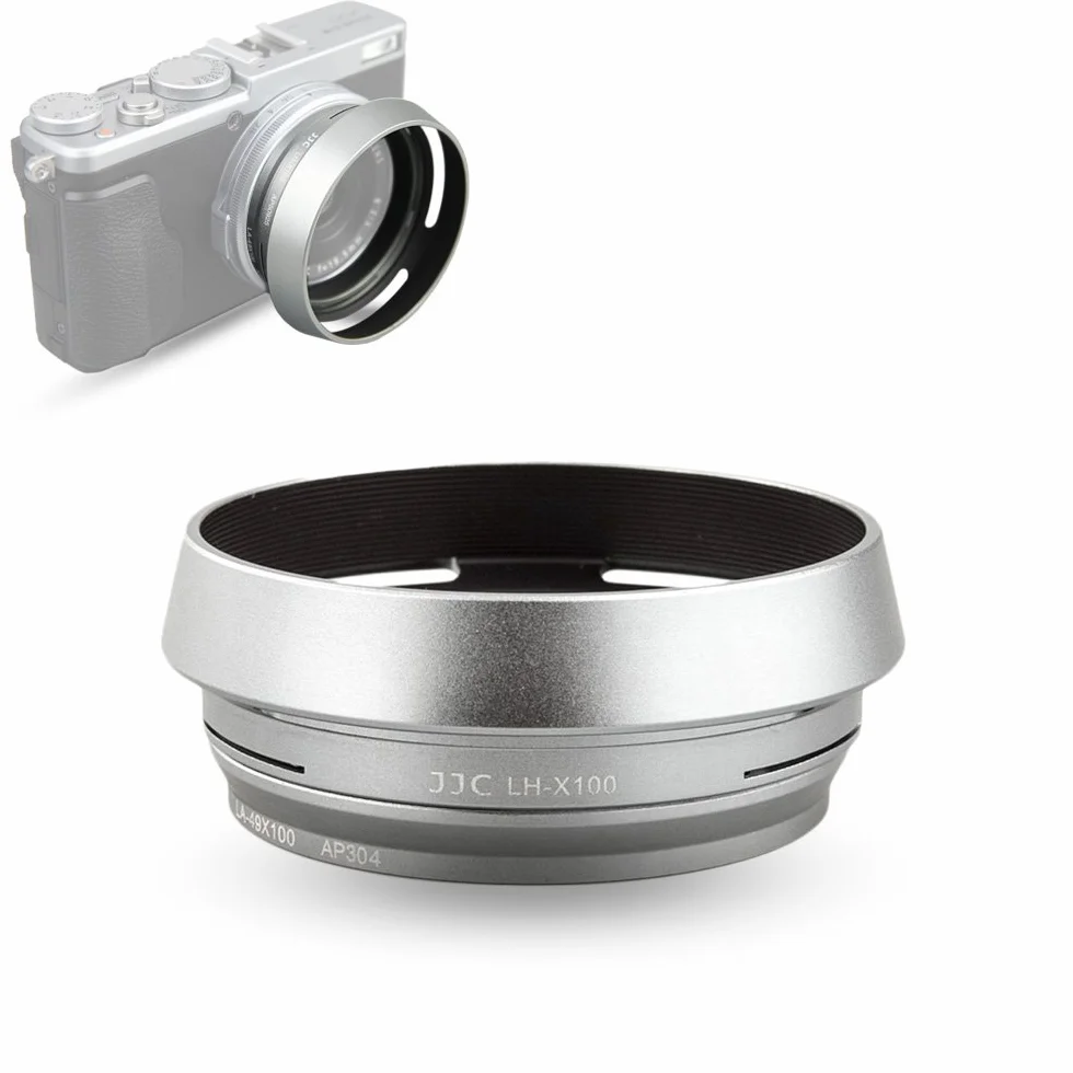 JJC Adapter obiektywu i osłona przeciwsłoneczna do Fujifilm FinePix X100VI, X100V, X100F, X100S, X100T, X100, X70 zastępuje Fujifilm LH-X100 osłona przeciwsłoneczna, srebrna